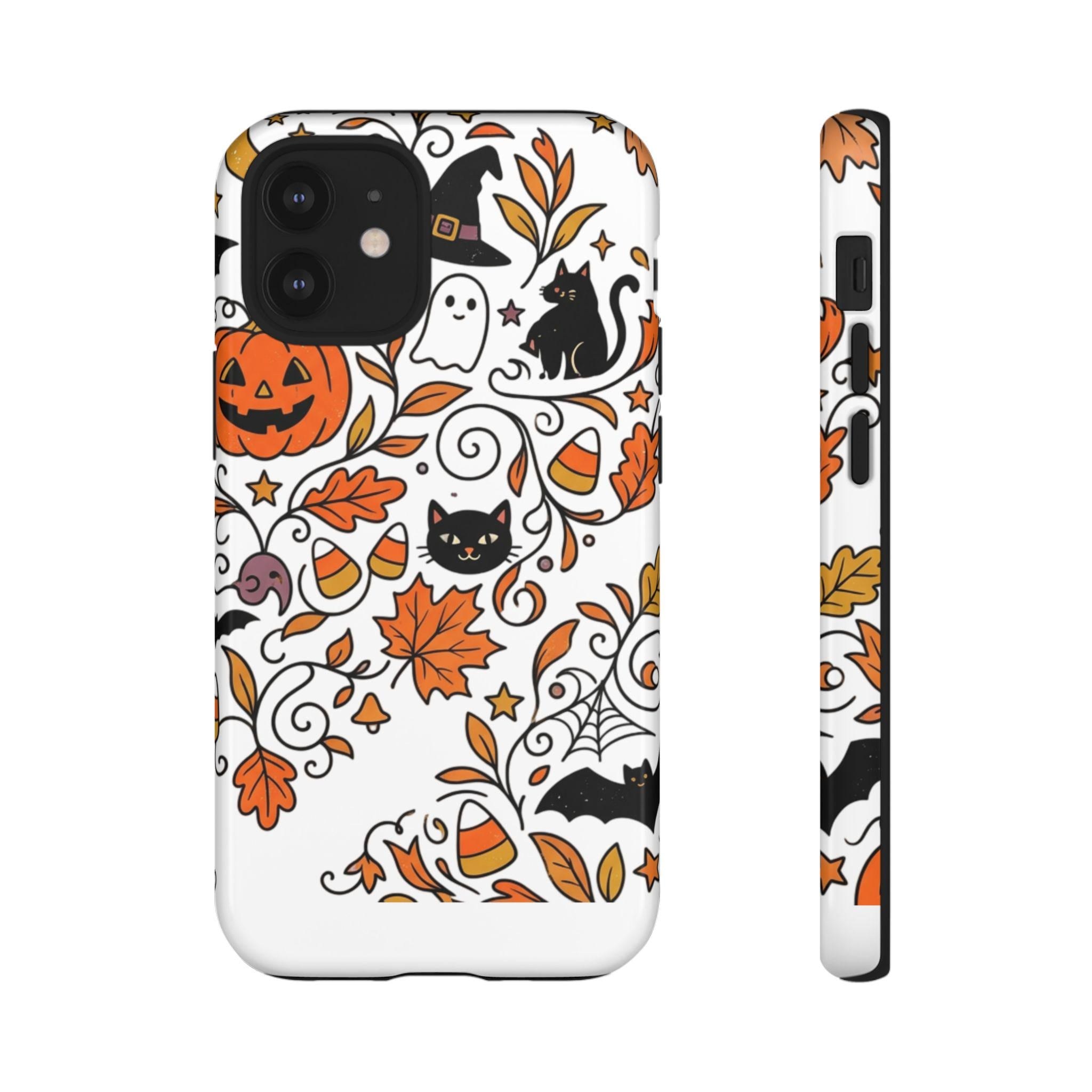 Halloween Doodle Phone Case | Cute Pumpkin Ghost Cat Candy Corn Tough Case