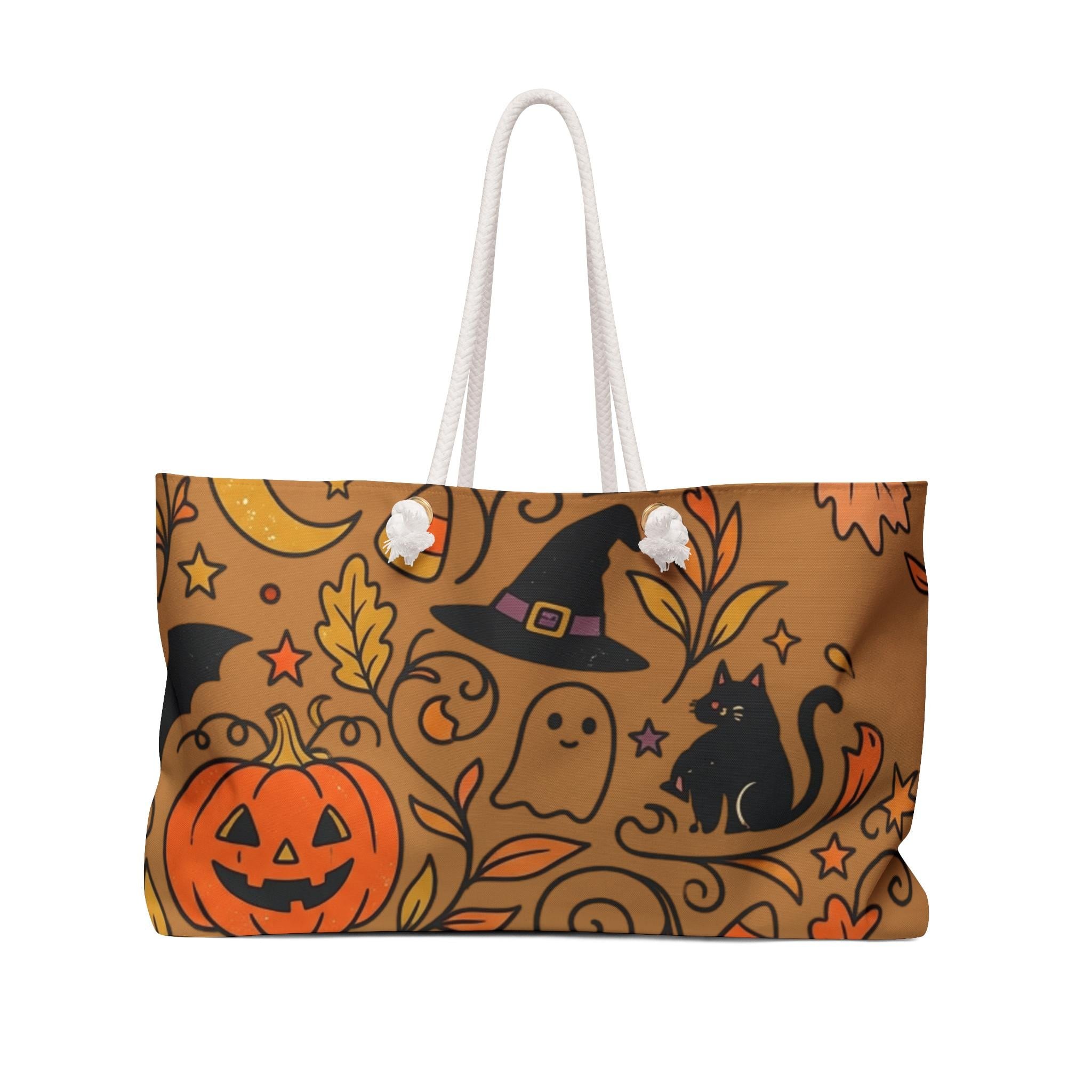 Halloween Pattern Weekender Bag | Pumpkin Ghost Cat Bats