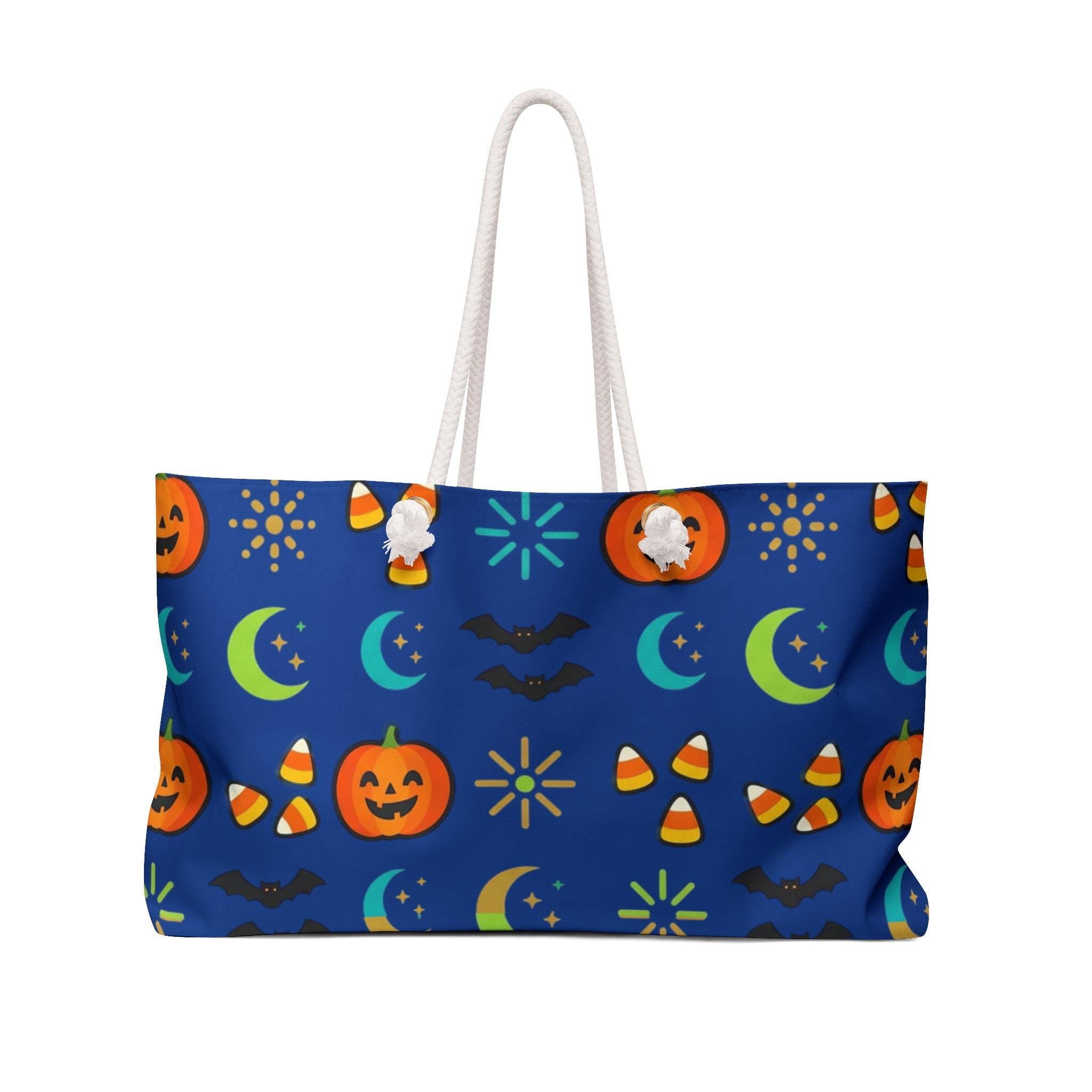 Halloween Pumpkin Pattern Weekender Bag | Candy Corn, Bats & Moon Tote