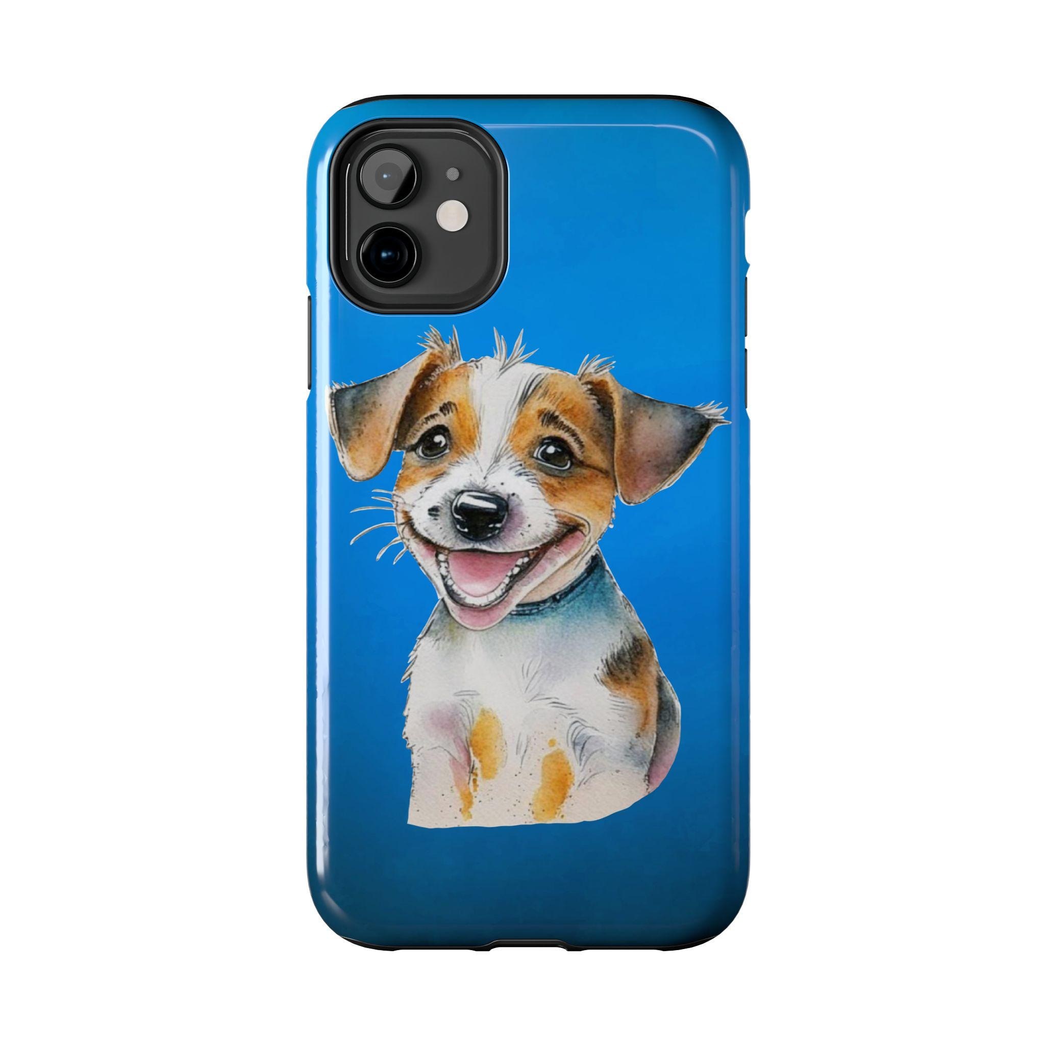 Happy Jack Russell Dog Phone Case | Cute Puppy Illustration, Blue Background
