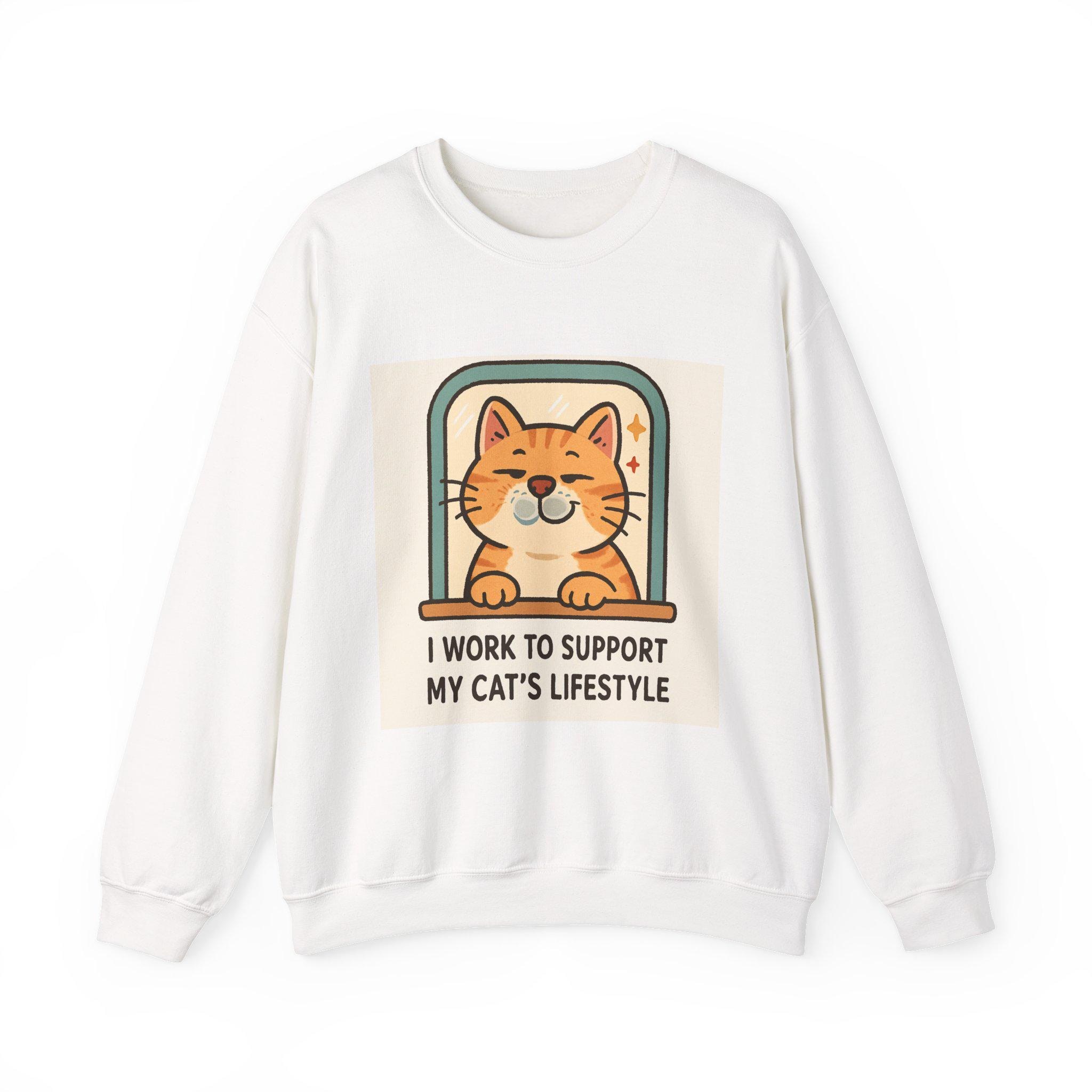 I Work To Support My Cat's Lifestyle Sweatshirt | Cute Orange Cat Illustration