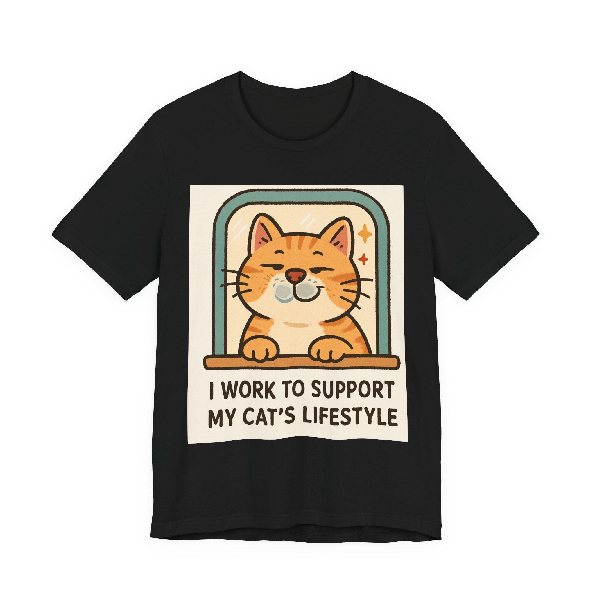 I Work to Support My Cat's Lifestyle T-Shirt | Cute Orange Cat Illustration