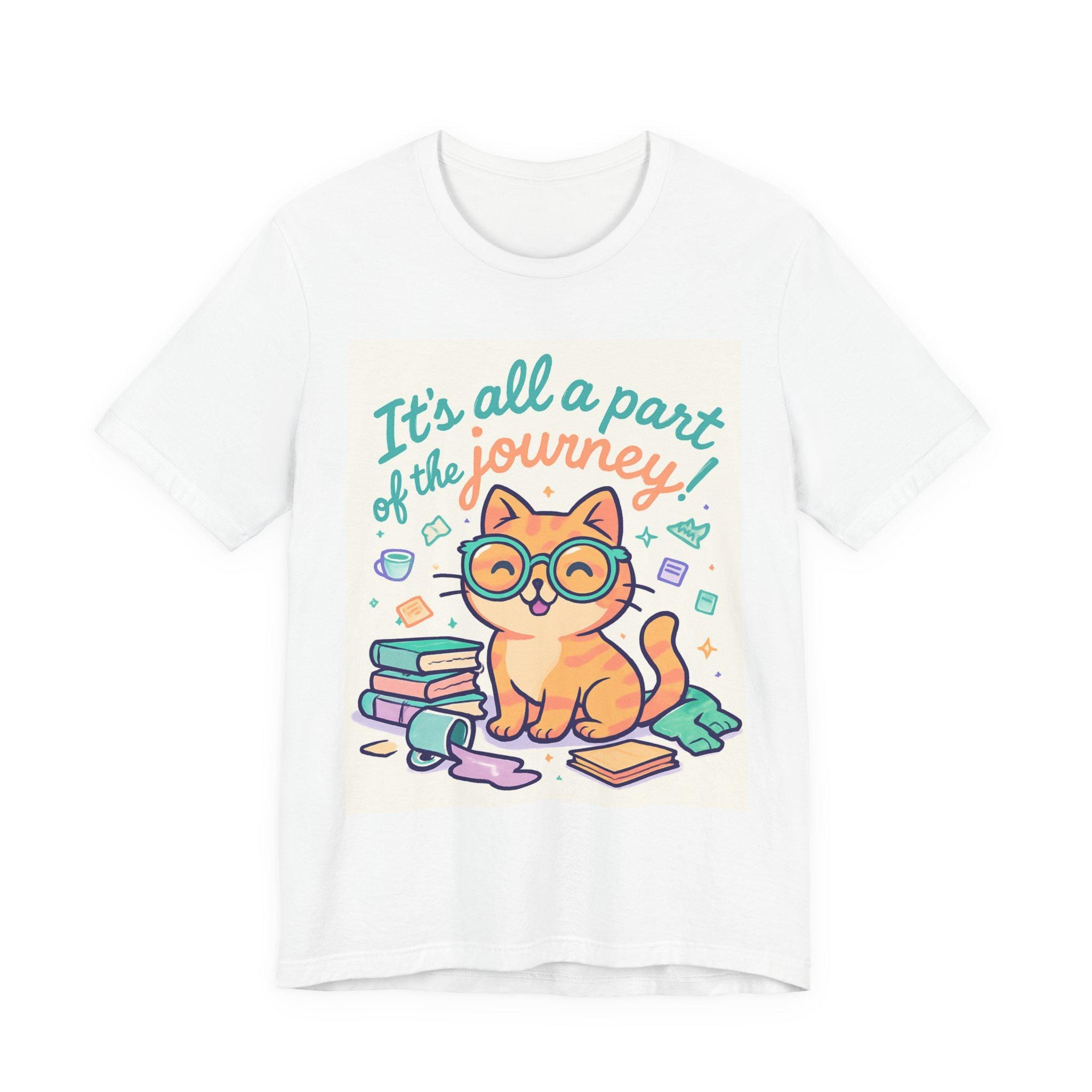 It's All a Part of the Journey Cat Tee | Cute Reading Cat, Books, Study Design