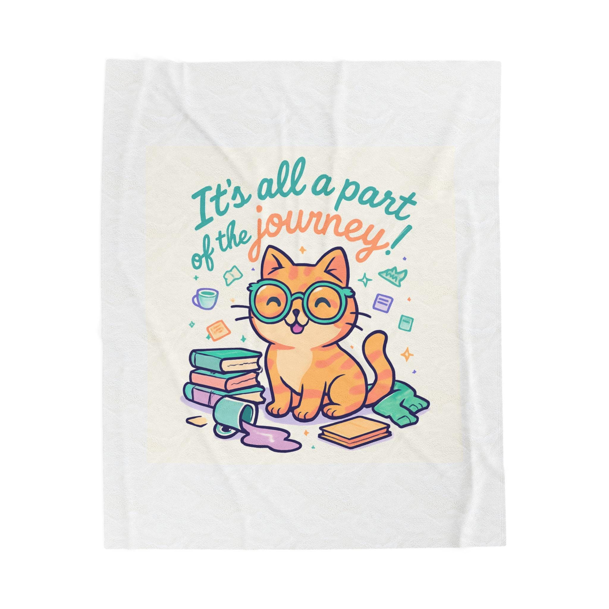 It’s All a Part of the Journey Cat Velveteen Plush Blanket | Cute Reading Kitty Graphic