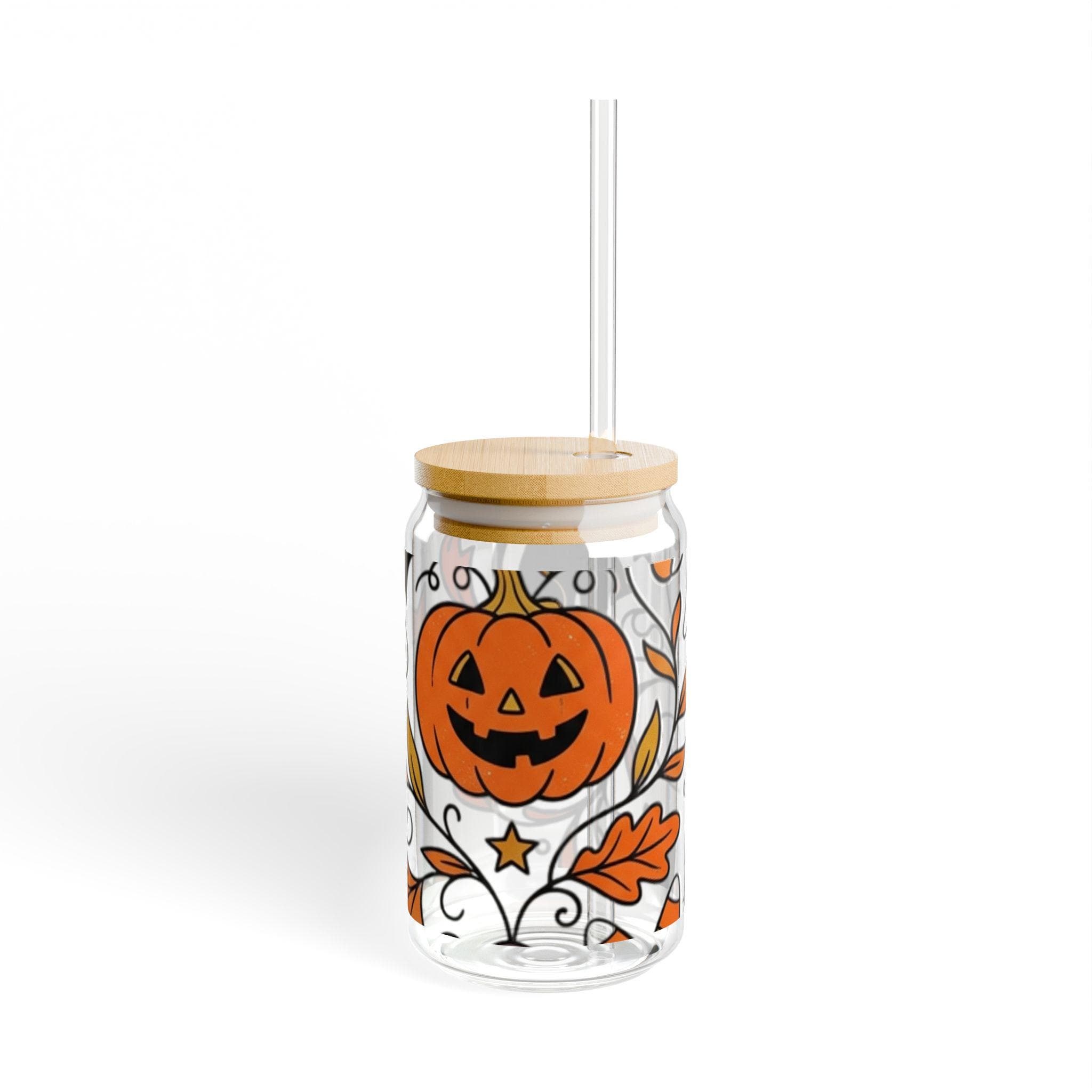 Jack-o'-Lantern & Black Cat Sipper Glass | 16oz Halloween Pumpkin Tumbler