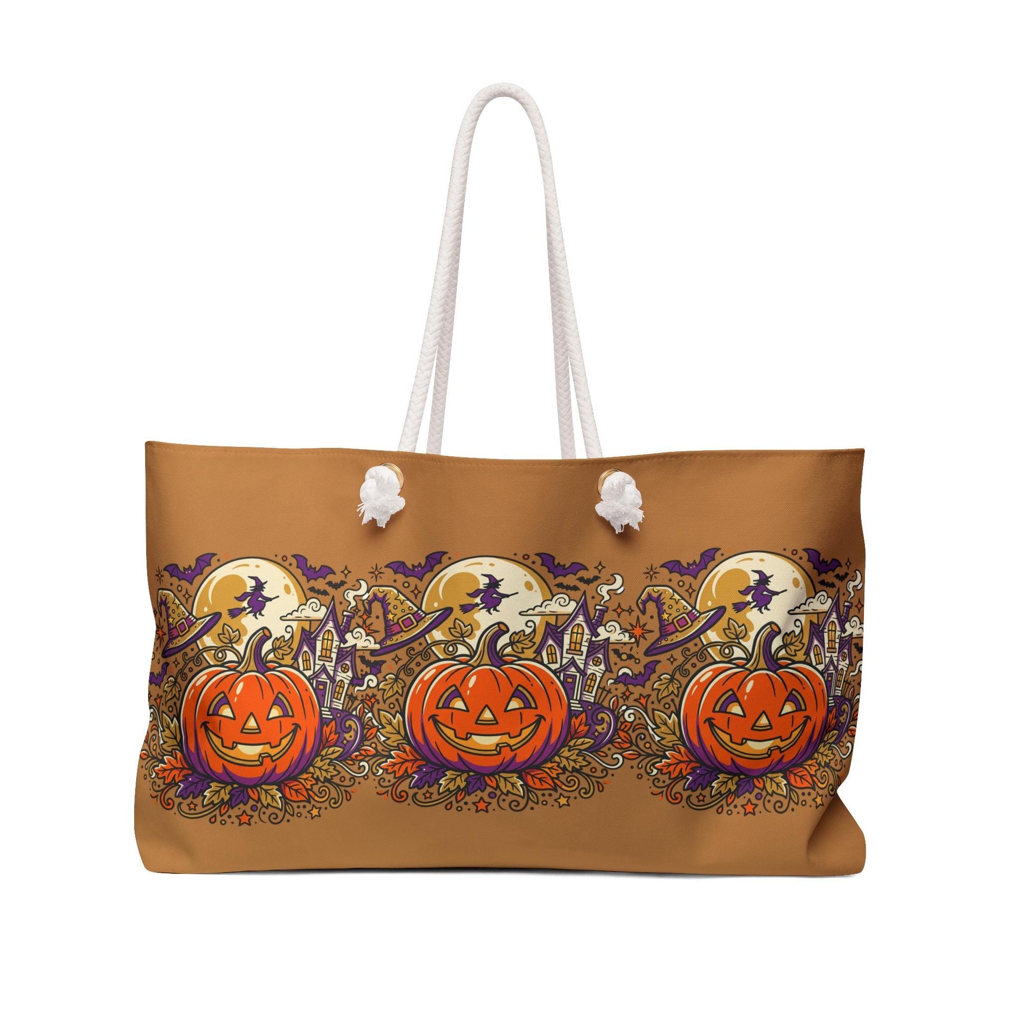 Jack-O'-Lantern Halloween Pattern Weekender | Spooky Pumpkin Moon Travel Bag
