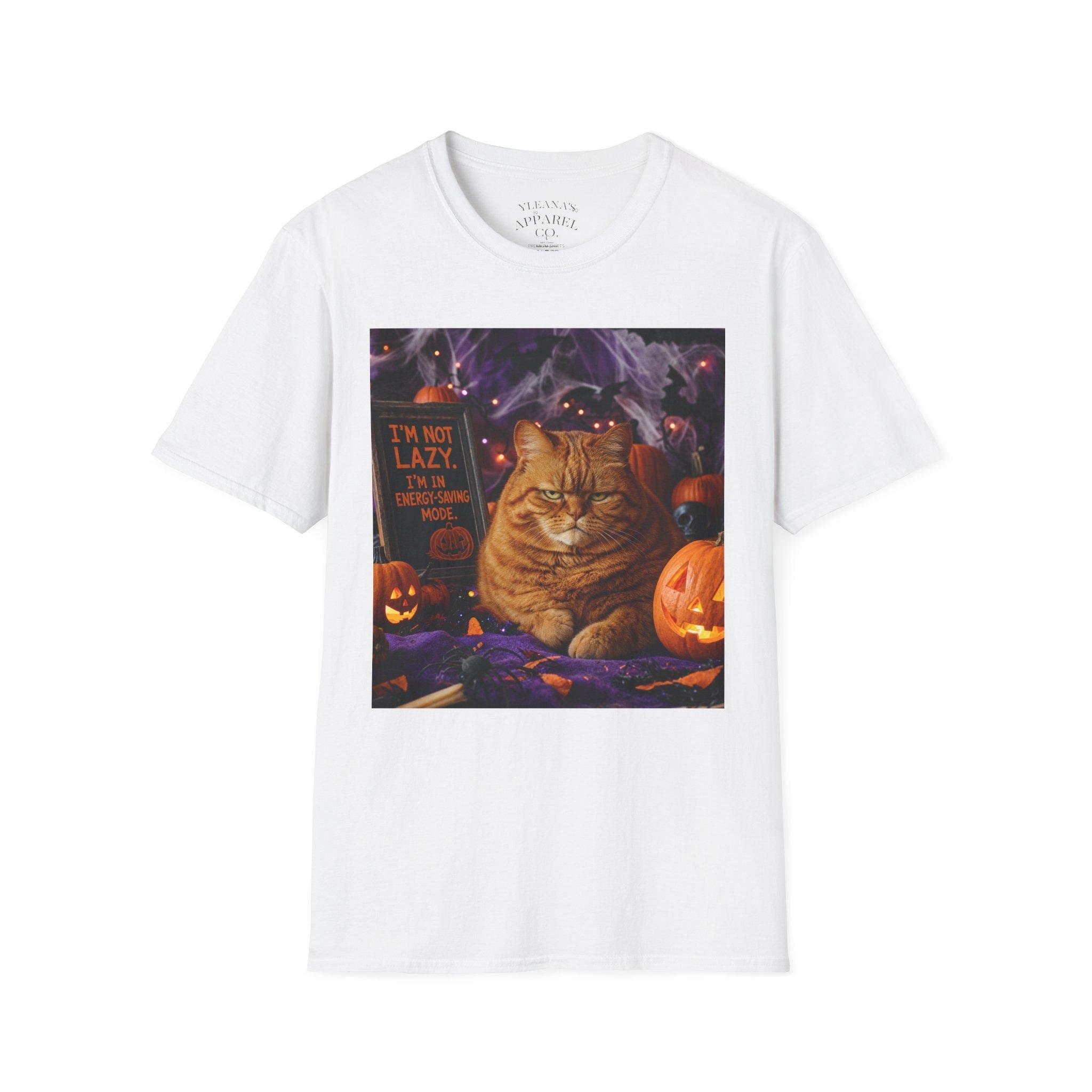 Lazy Ginger Cat Halloween T-Shirt | Pumpkin Jack-O-Lanterns, Garfield gift for her , gift for him, Animal Decor, Comfort , Halloween Gift