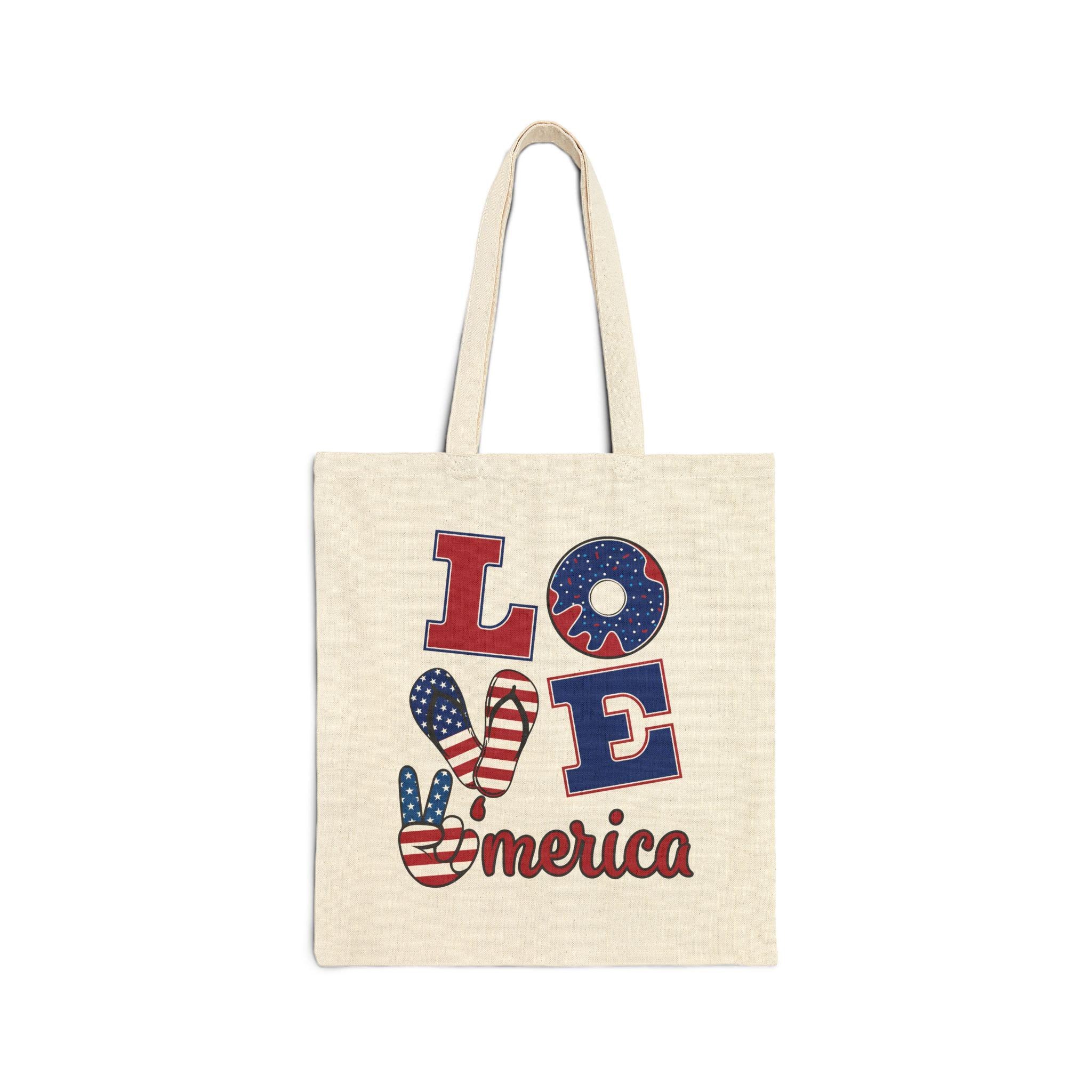 Love America Tote Bag | Patriotic USA Flag Peace Sign Design