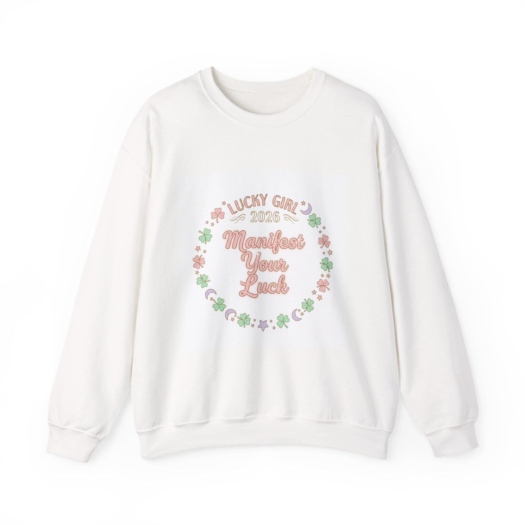 Lucky Girl 2026 Manifest Luck Crewneck Sweatshirt | pastel metallic charm sweatshirt