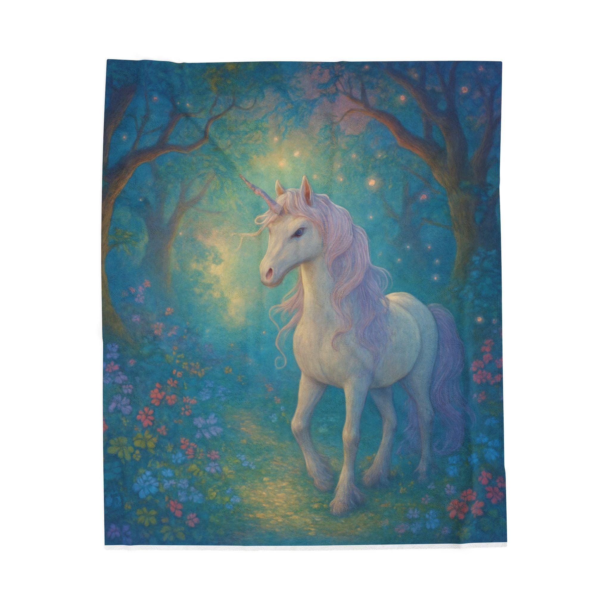 Mystical Unicorn Forest Velveteen Blanket | Fantasy, Pastel, Starry Night