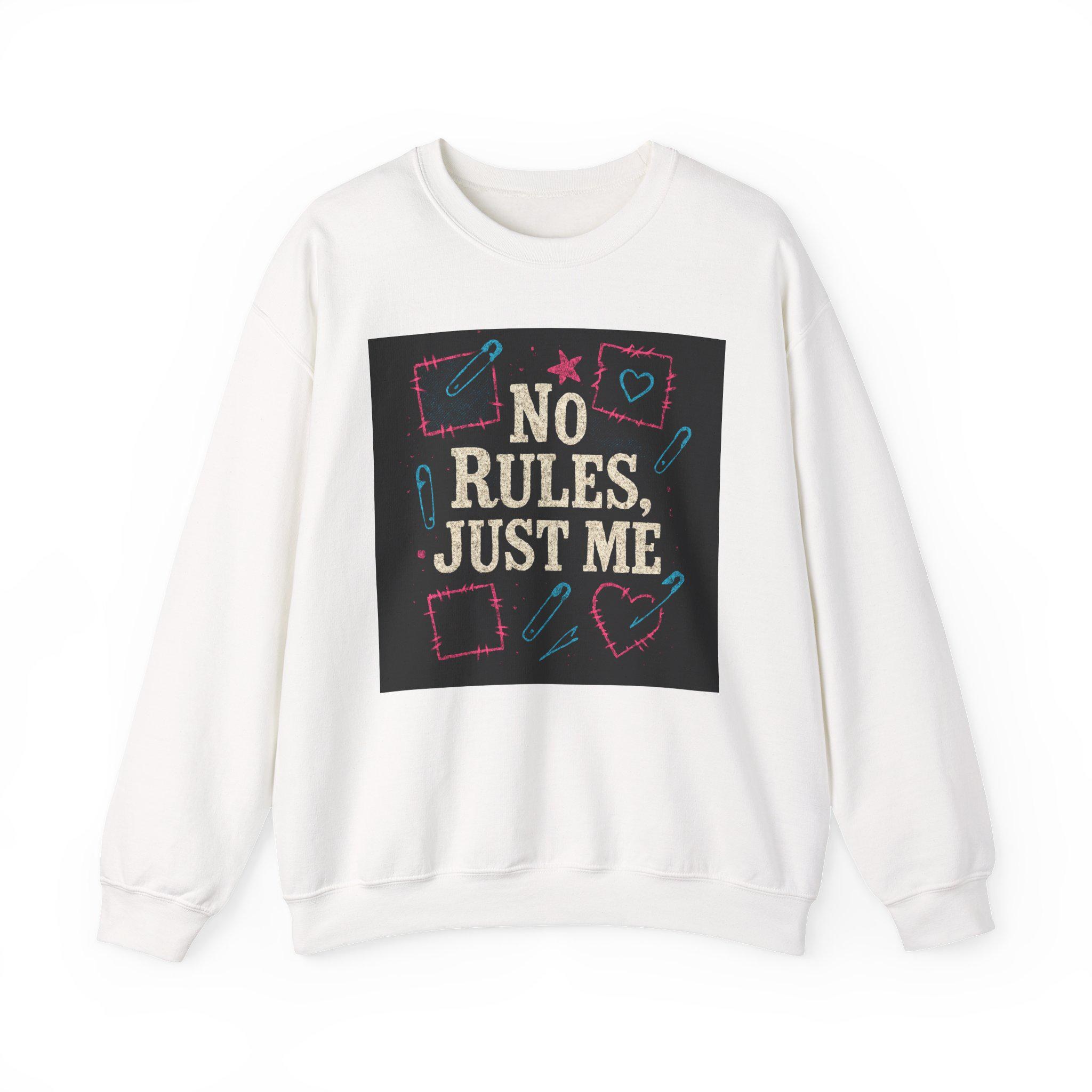 No Rules Just Me sweatshirt | rebellious heart doodles, safety pins, retro chalkboard design
