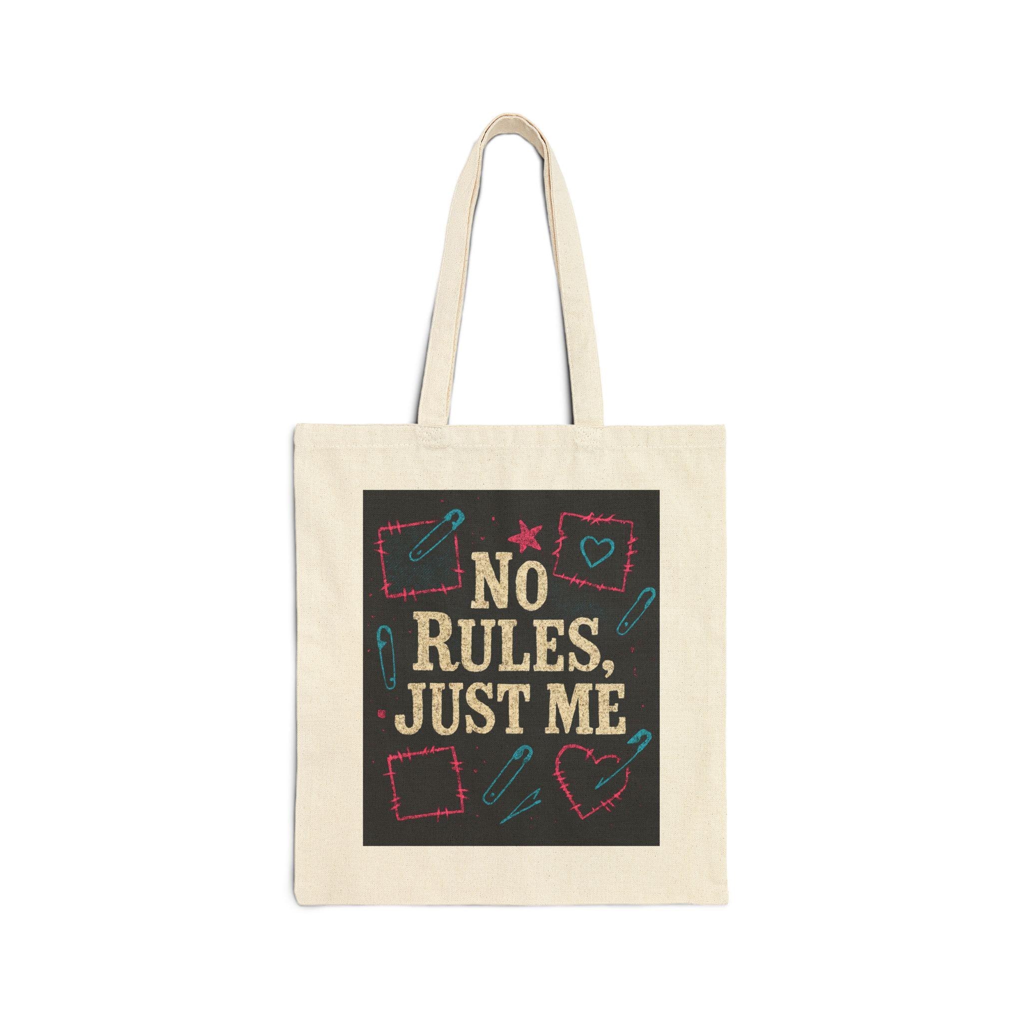 No Rules Just Me tote bag | canvas book bag with chalk doodles
