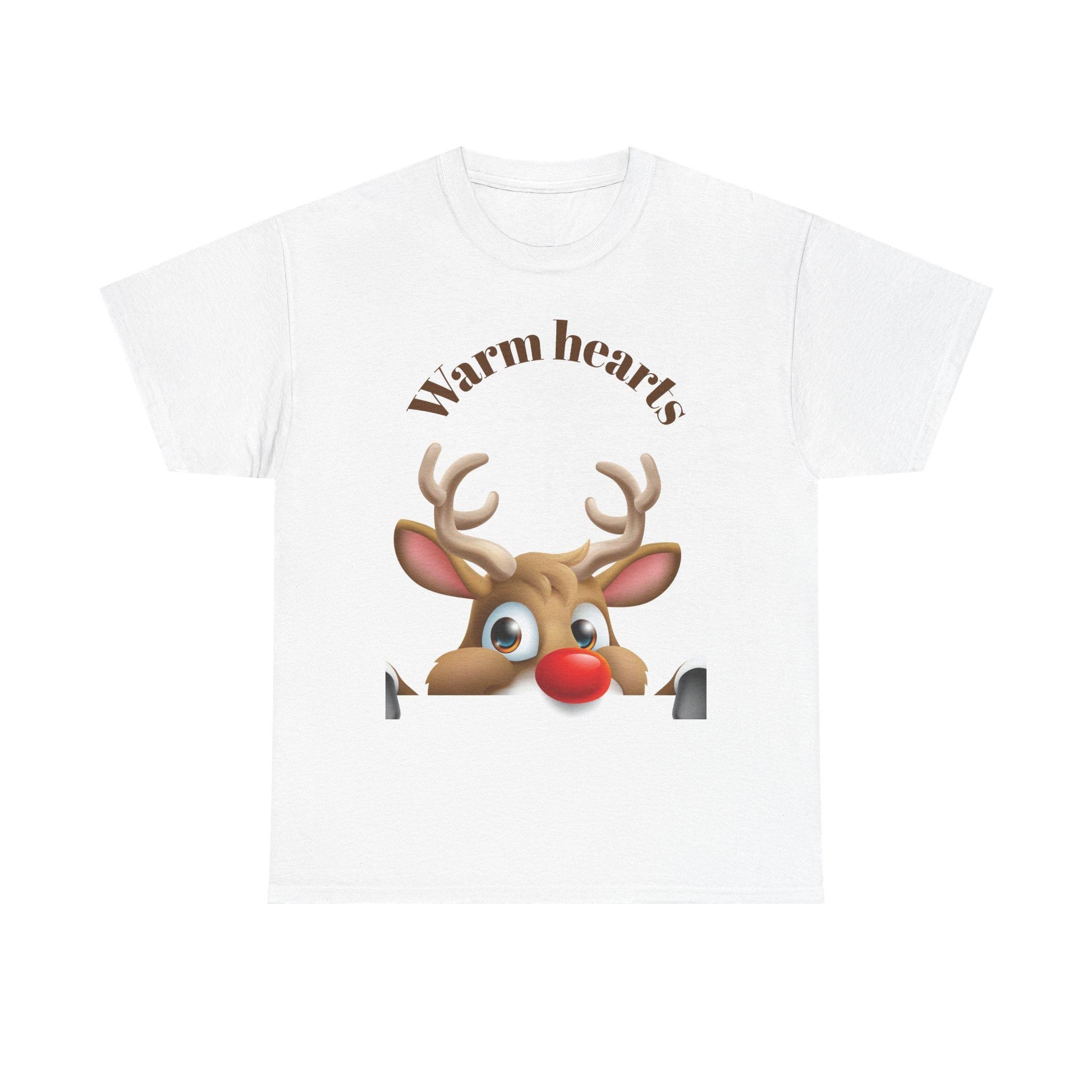 Peeking Reindeer Warm Hearts Tee | Christmas Holiday Shirt, Funny Rudolph T-shirts, Christmas gift