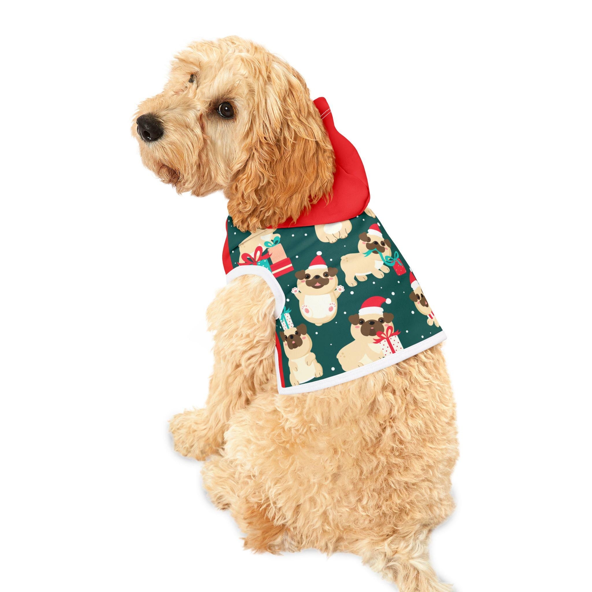 Pug Holiday Pattern Pet Hoodie | Christmas Pug Print