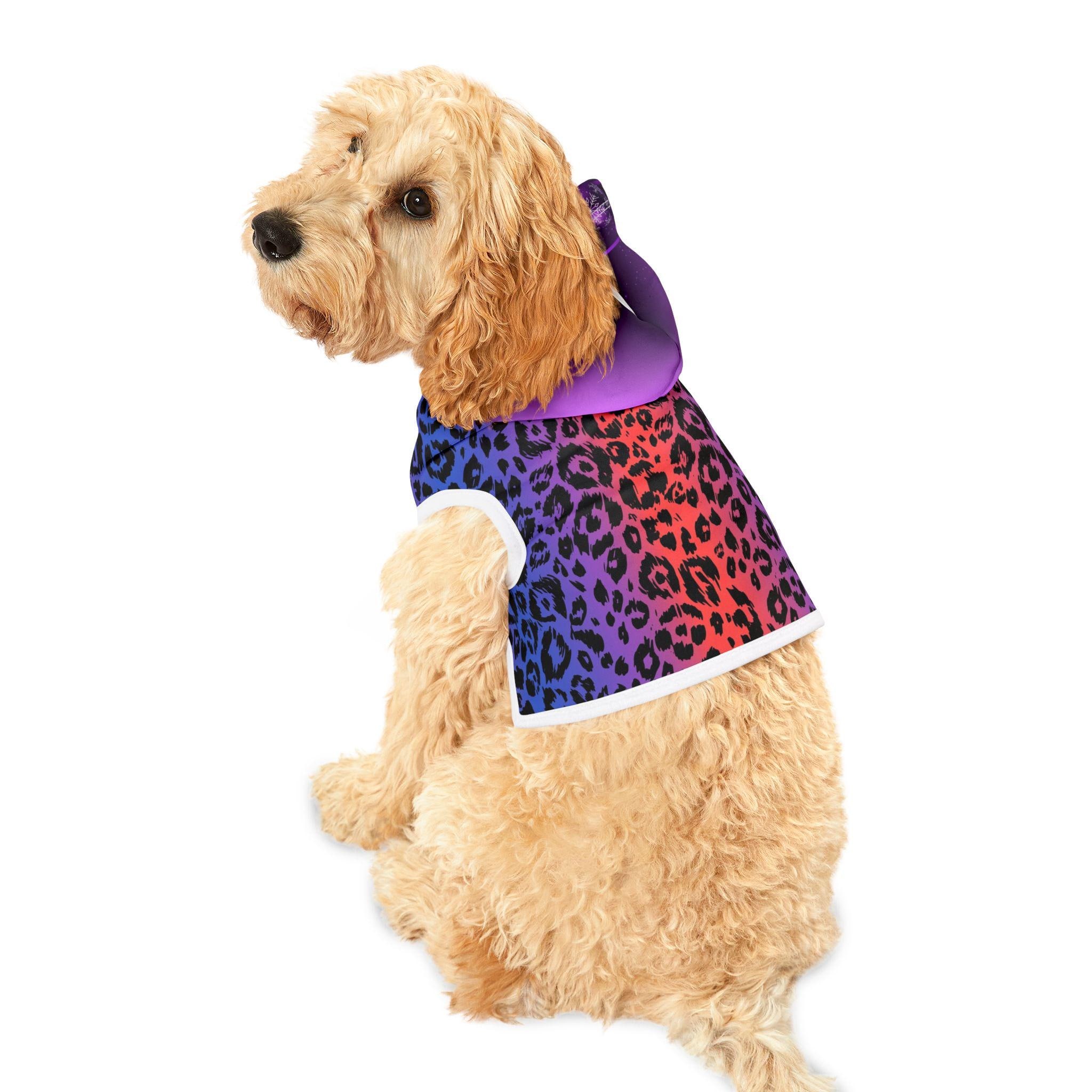 Purple Blue Leopard Gradient Pet Hoodie | Animal Print Dog Hoodie