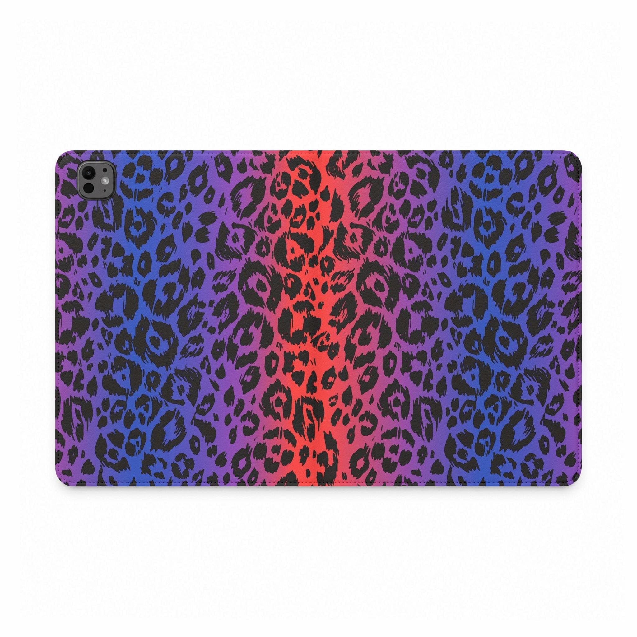 Rainbow Leopard Print Tablet Folio Case | Purple Blue Red Animal Pattern
