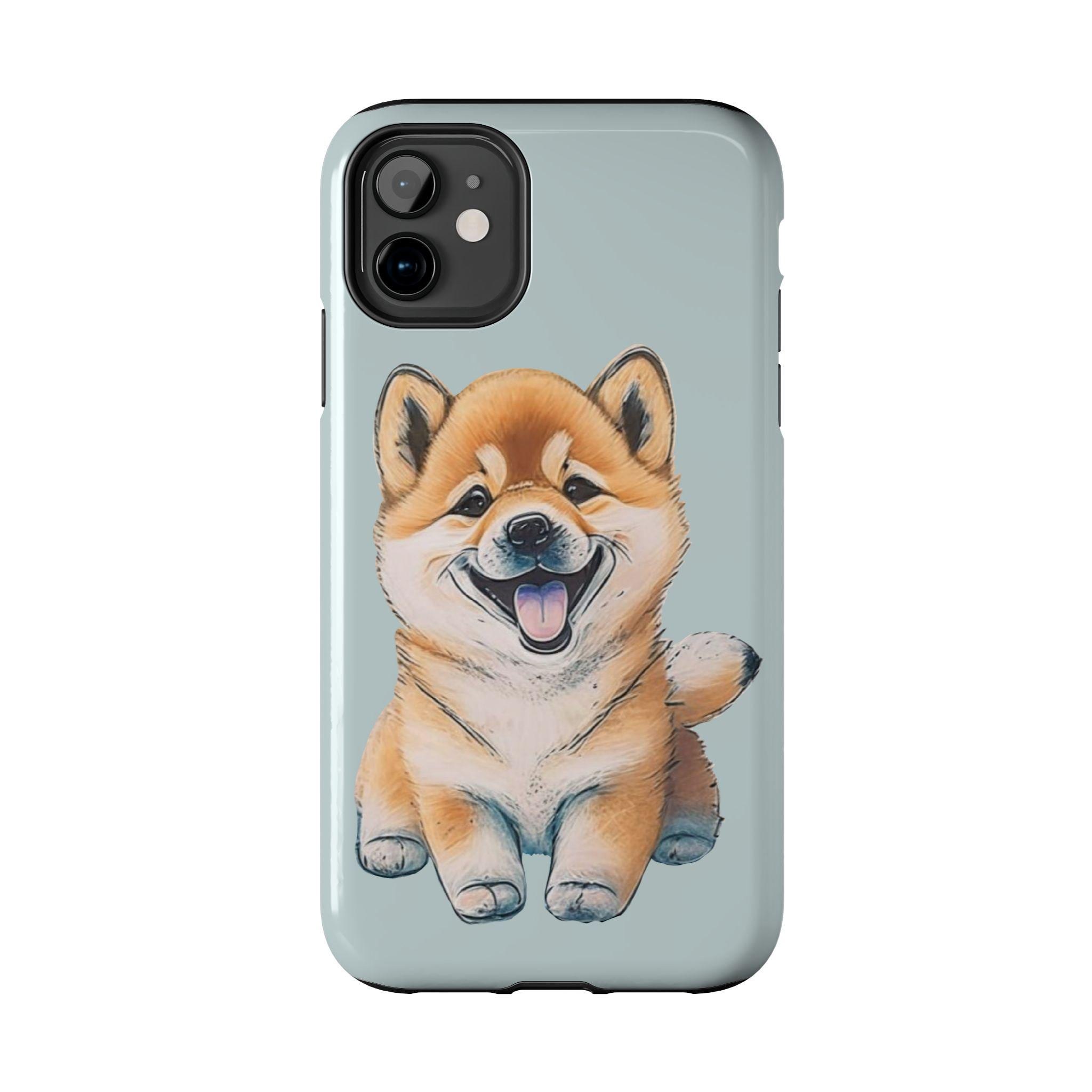 Smiling Shiba Inu Tough Phone Case | Cute Dog Illustration, Pastel Background