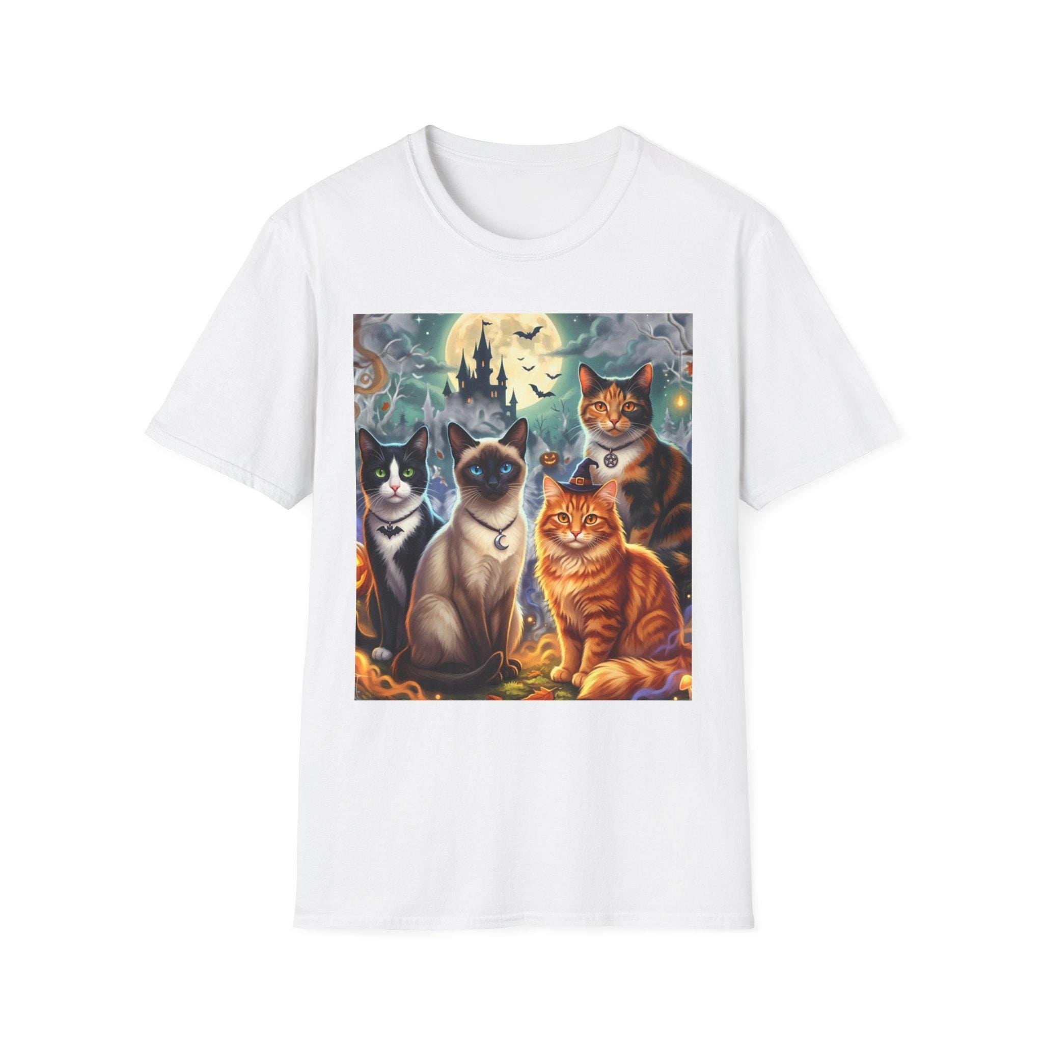 Spooky Moonlit Cats T-Shirt | Halloween Cat Illustration, Autumn Night Scene
