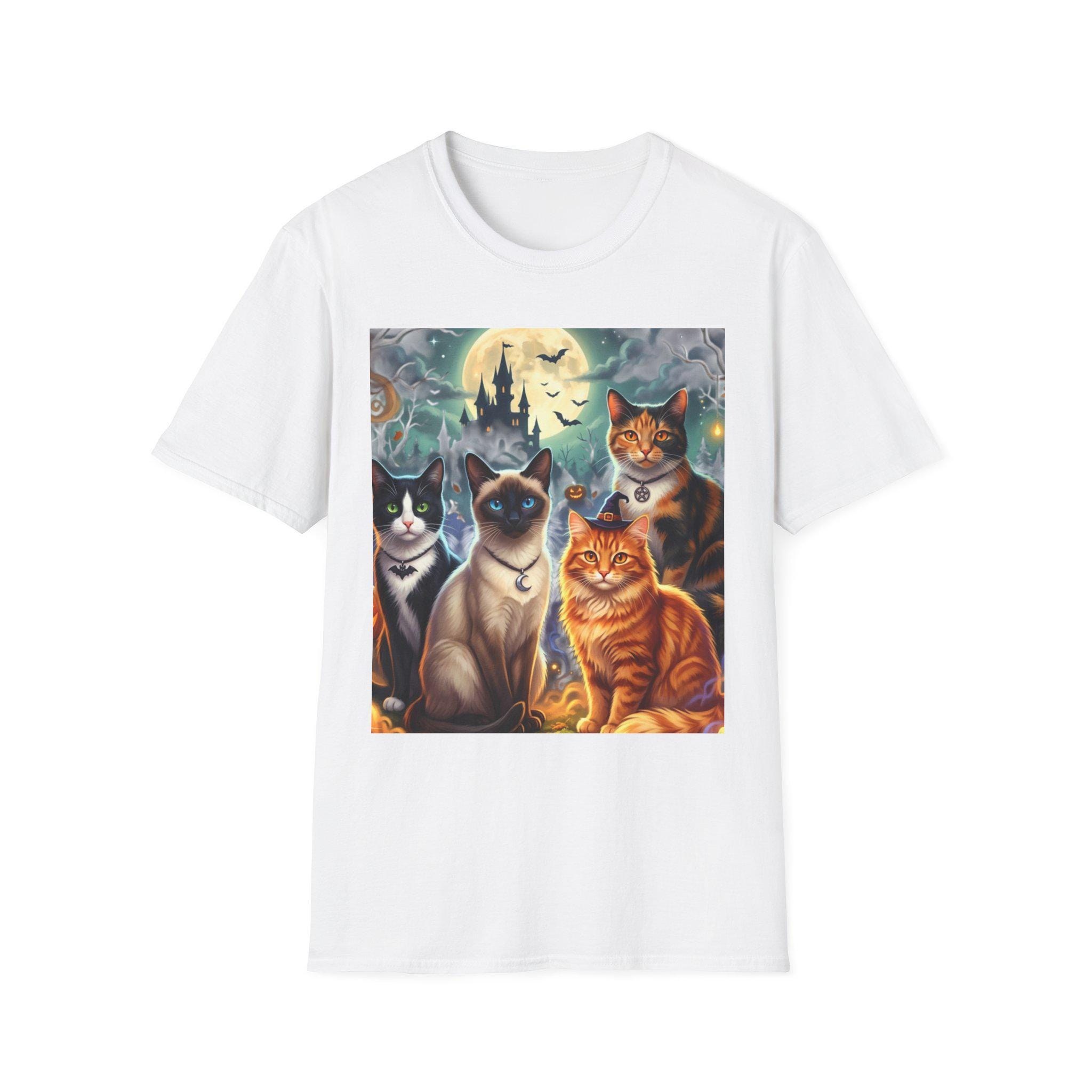Spooky Moonlit Cats T-Shirt | Halloween Cat Portraits