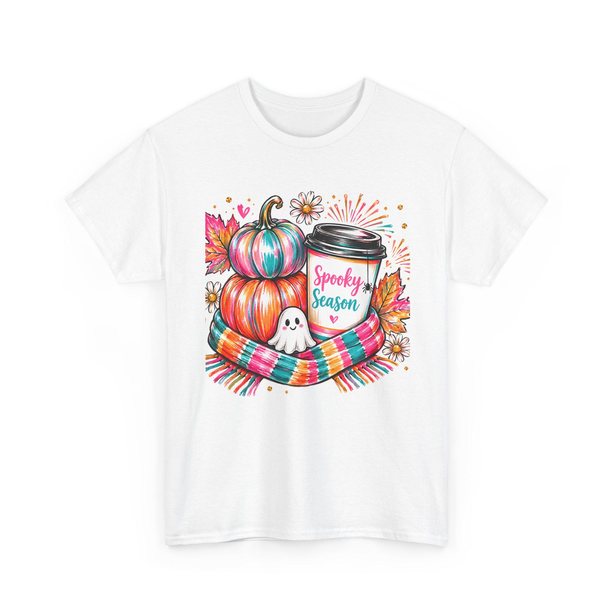 Spooky Season Pumpkin Coffee Tee | Fall Pumpkin Ghost Scarf Design