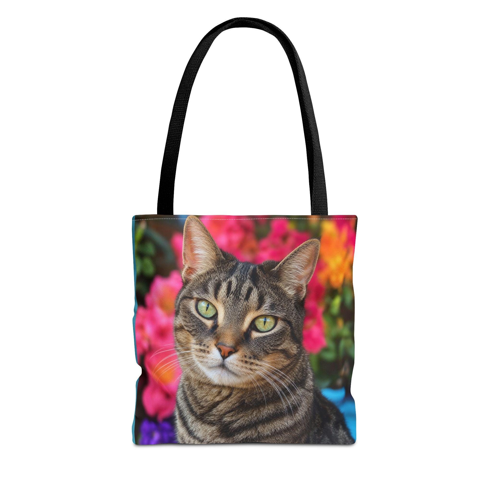 Tabby Cat Portrait Tote | Floral Background, Photo Print