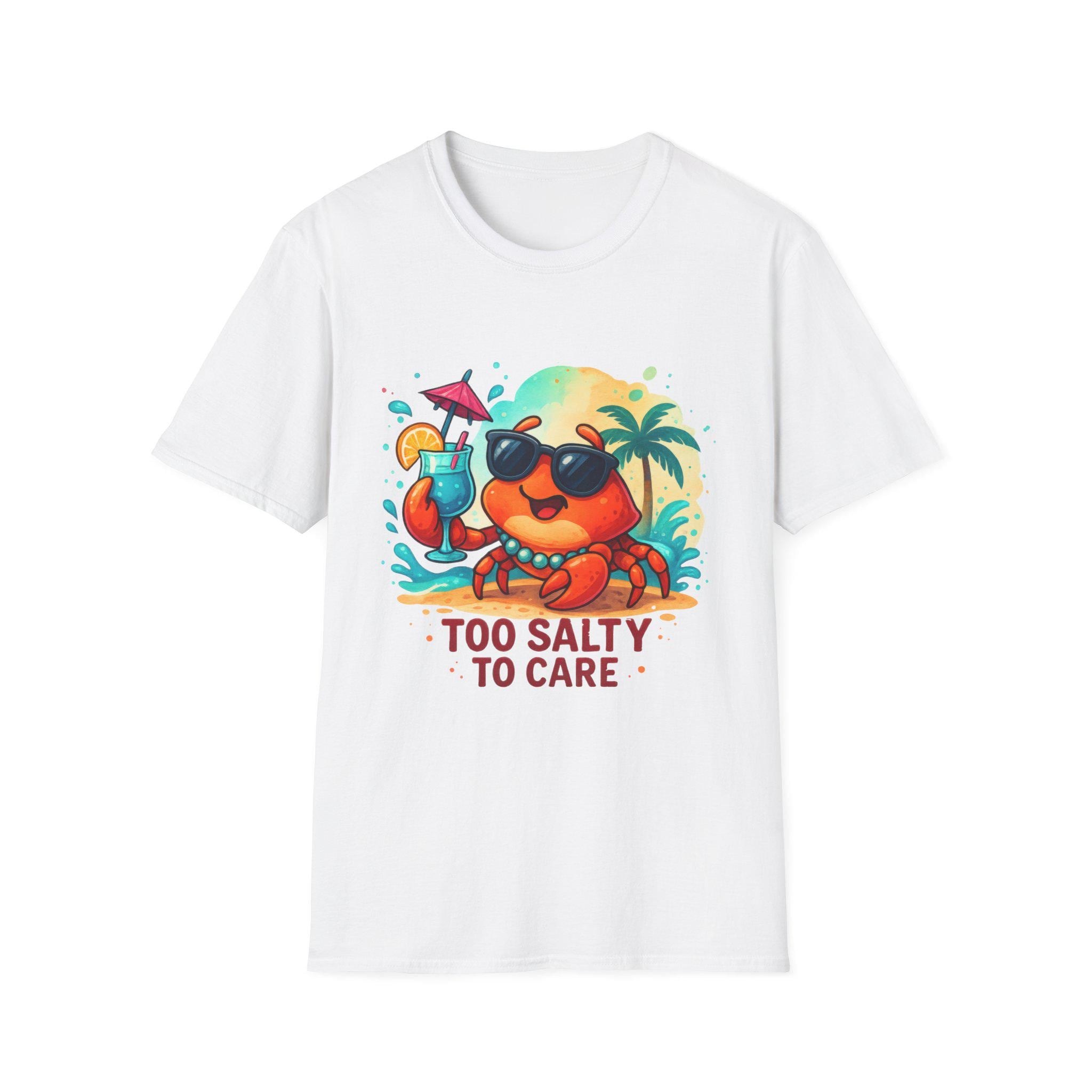 Too Salty to Care Crab T-Shirt | Summer Beach Cocktail Illustration