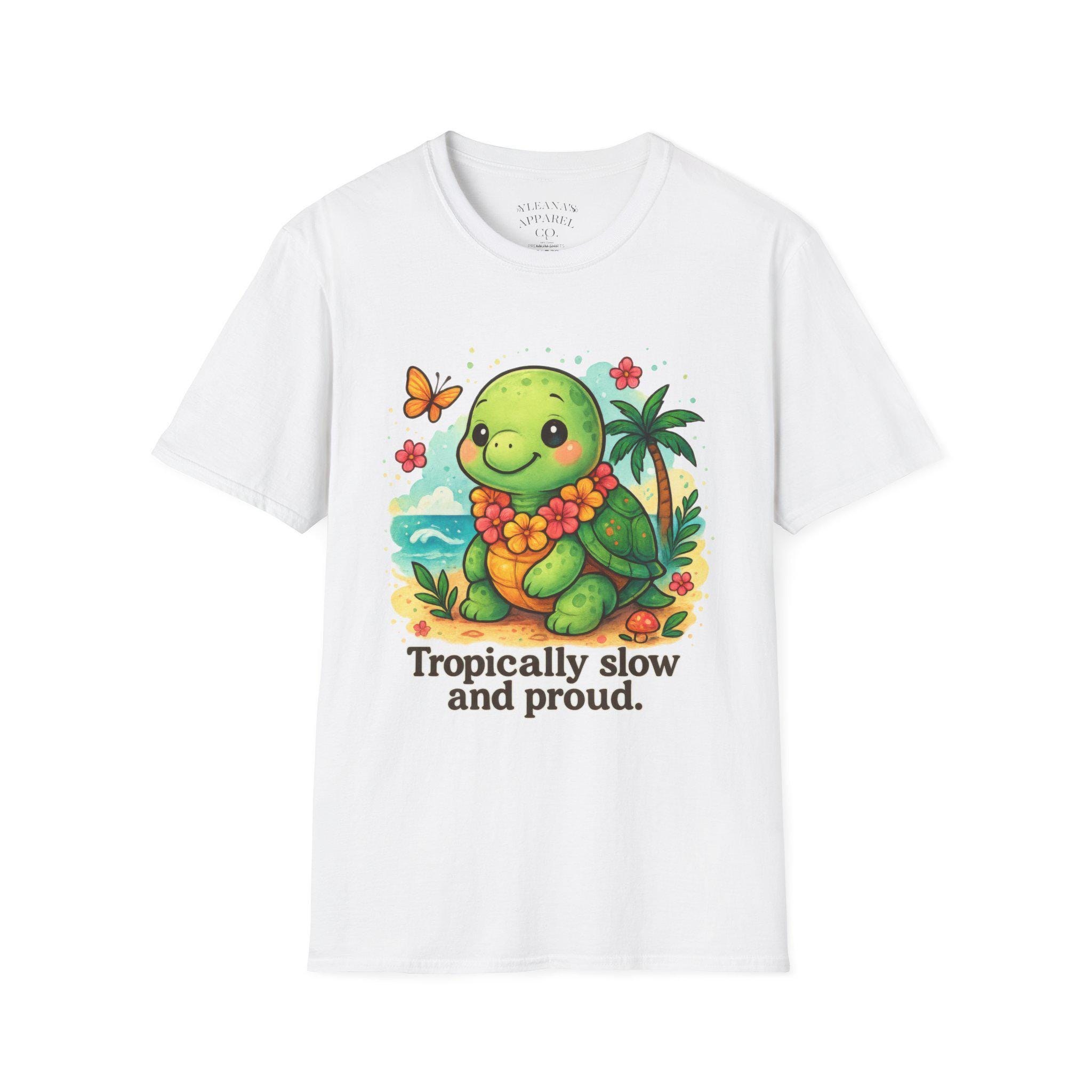 Tropical Turtle illustration T-Shirt | Cute Hawaiian lei, palm tree