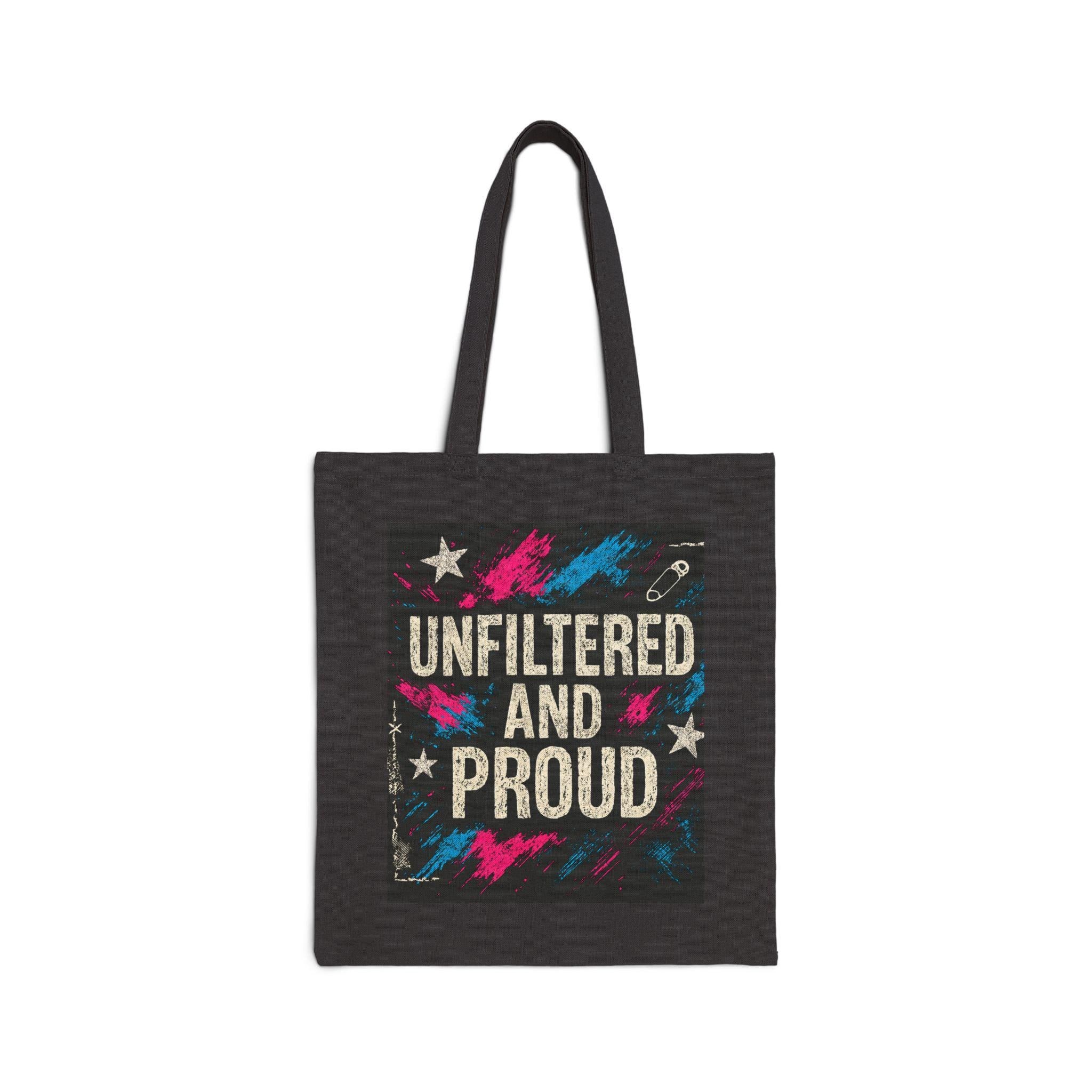 Unfiltered and Proud Tote Bag | Retro Stars Graphic Cotton Canvas Tote