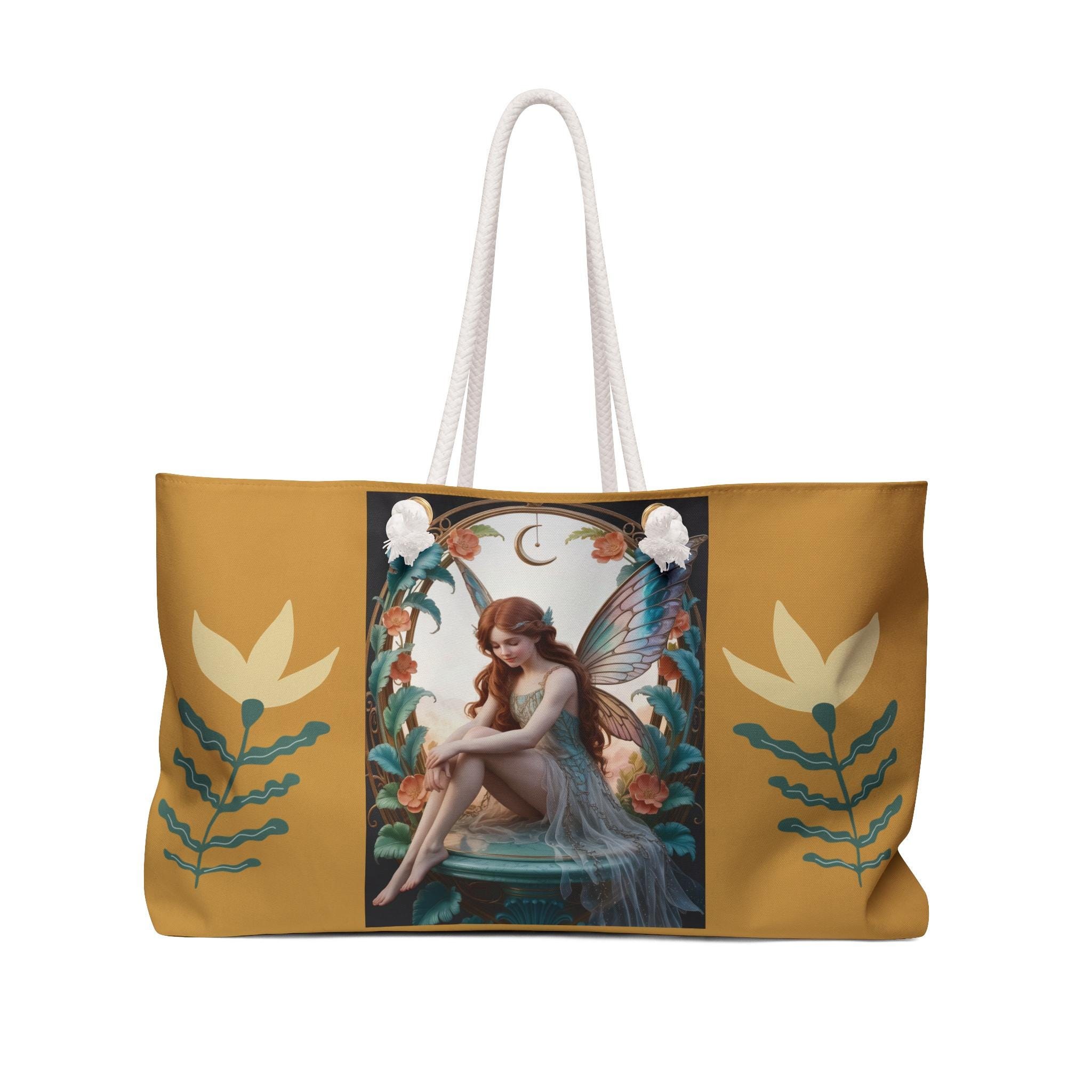 Vintage Fairy Illustration Weekender Bag | Floral Moon Art Tote