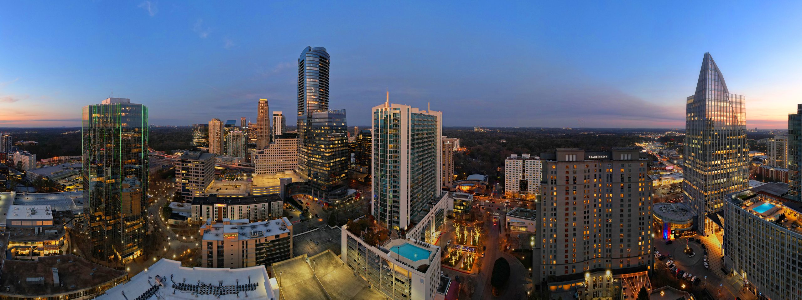 Panoramic view of the Buckhead skyline at dusk