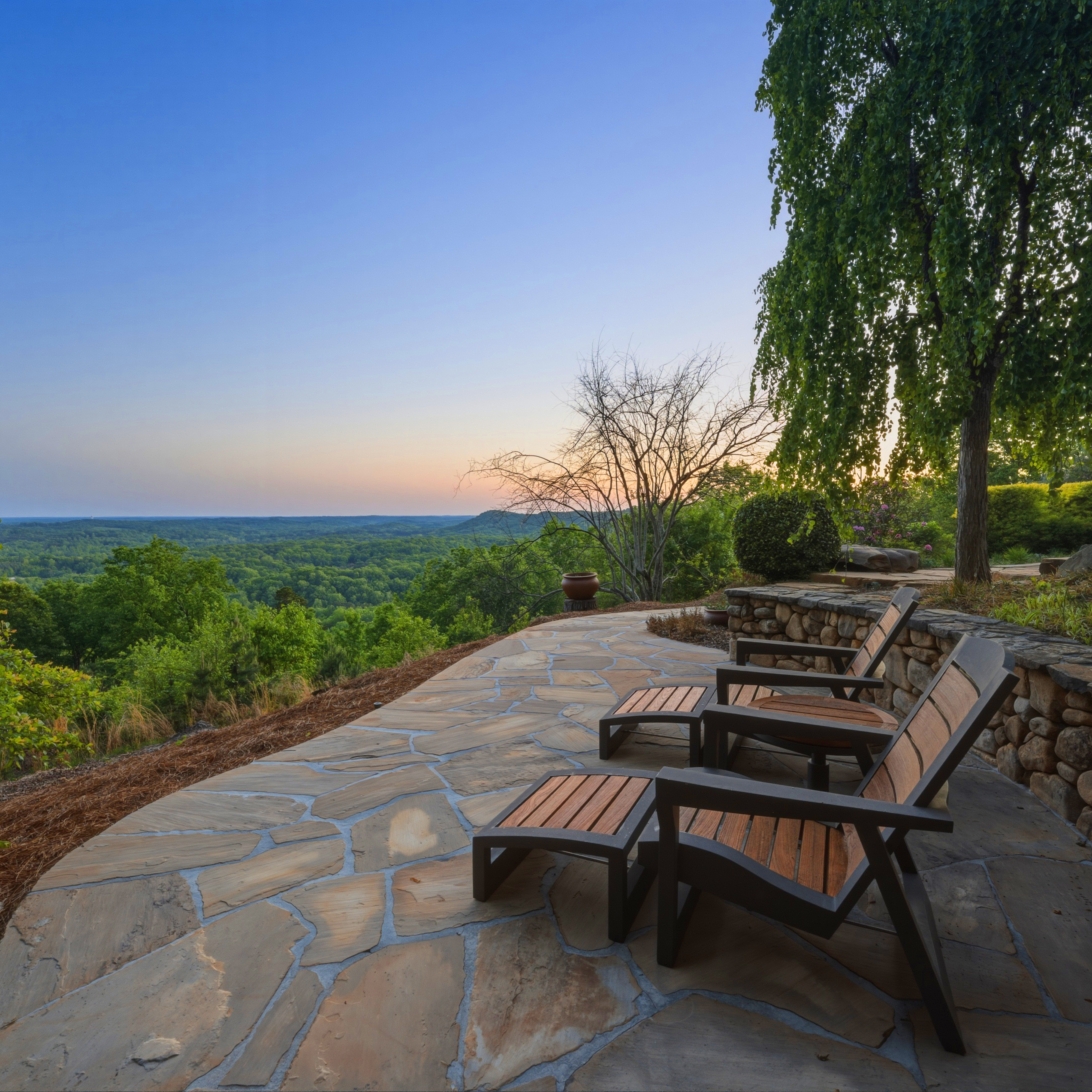 Twilight view from the terrace at Apple Pie Ridge
