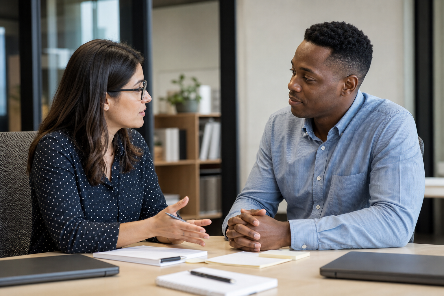 Business colleagues discussing how to report a security concern