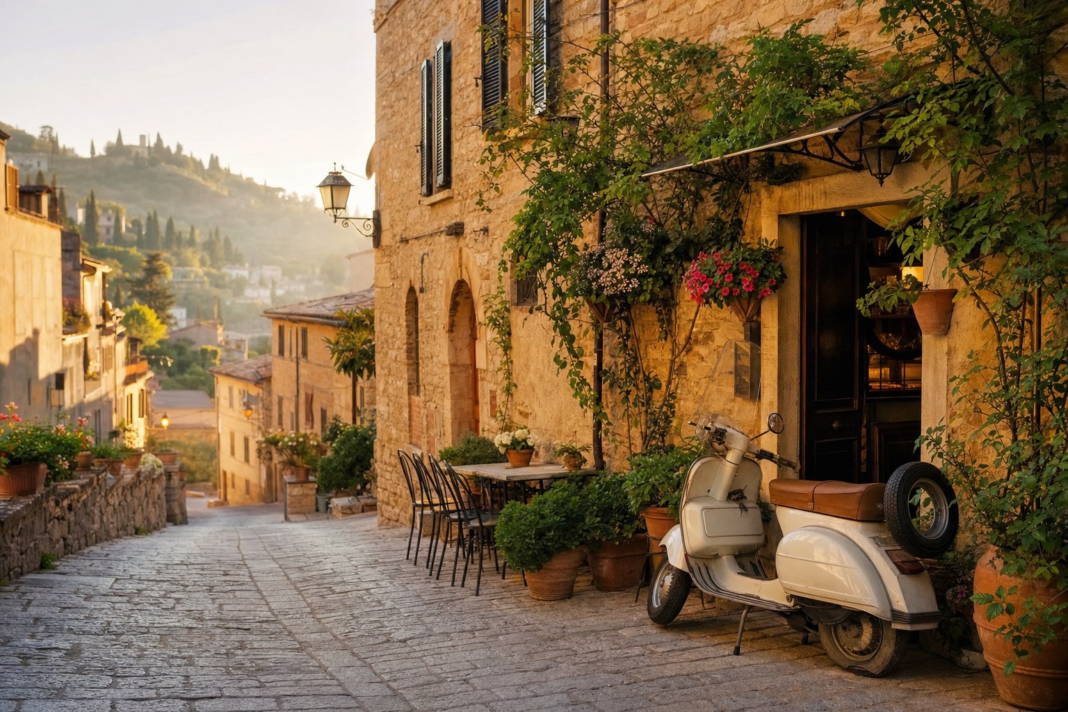 A sunlit street in Italy