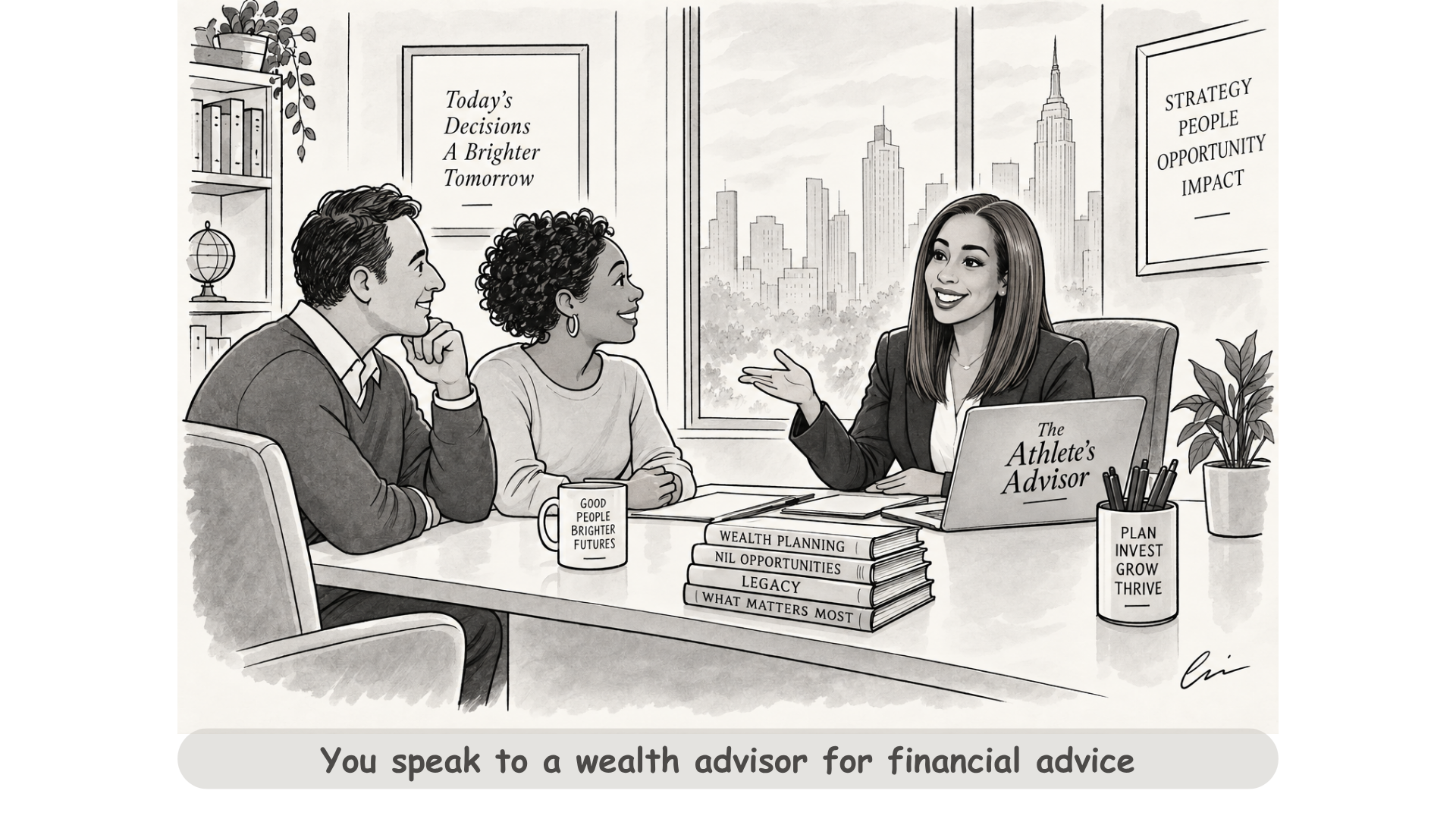 Illustration of a family meeting with a wealth advisor