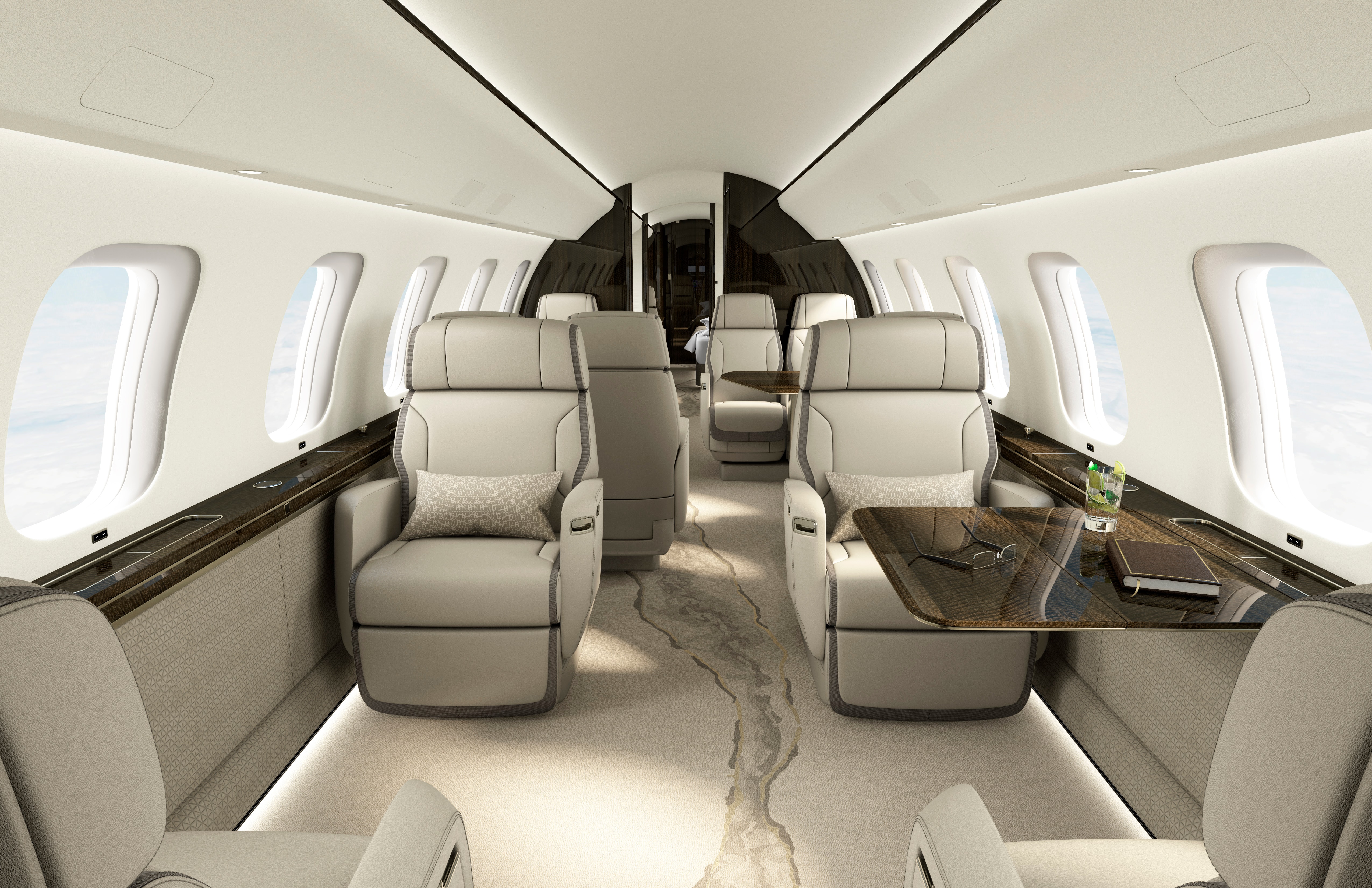 Luxurious private aircraft cabin