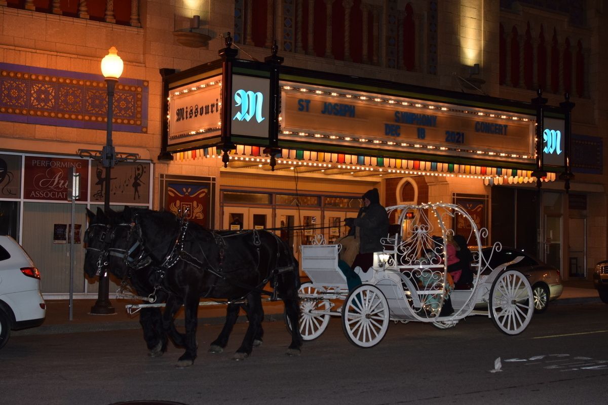 Missouri Theater marquee at night