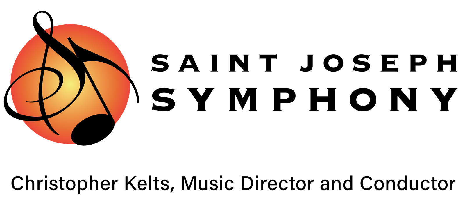 Saint Joseph Symphony logo with Christopher Kelts, Music Director and Conductor