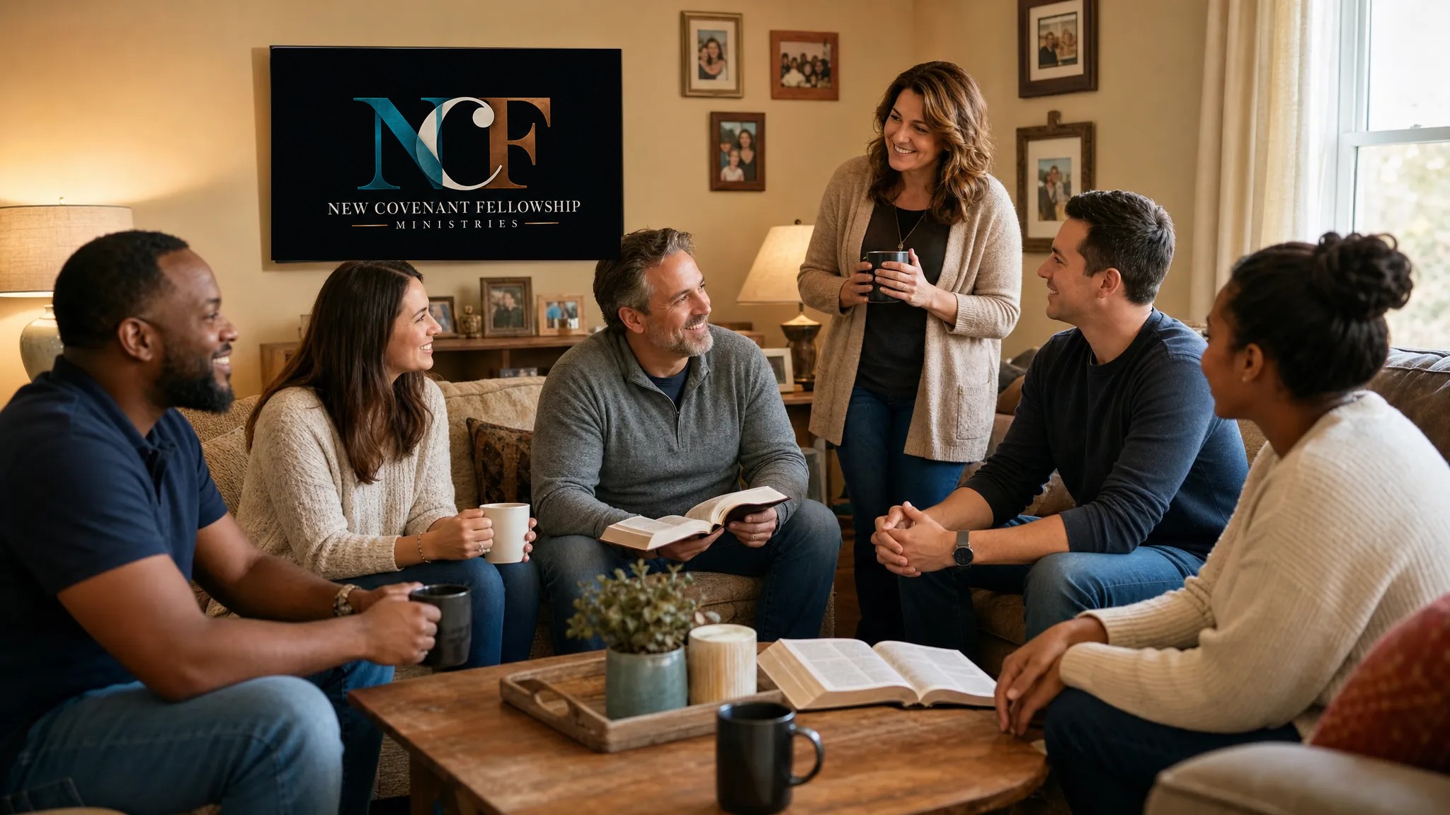 Friends gathering together in fellowship