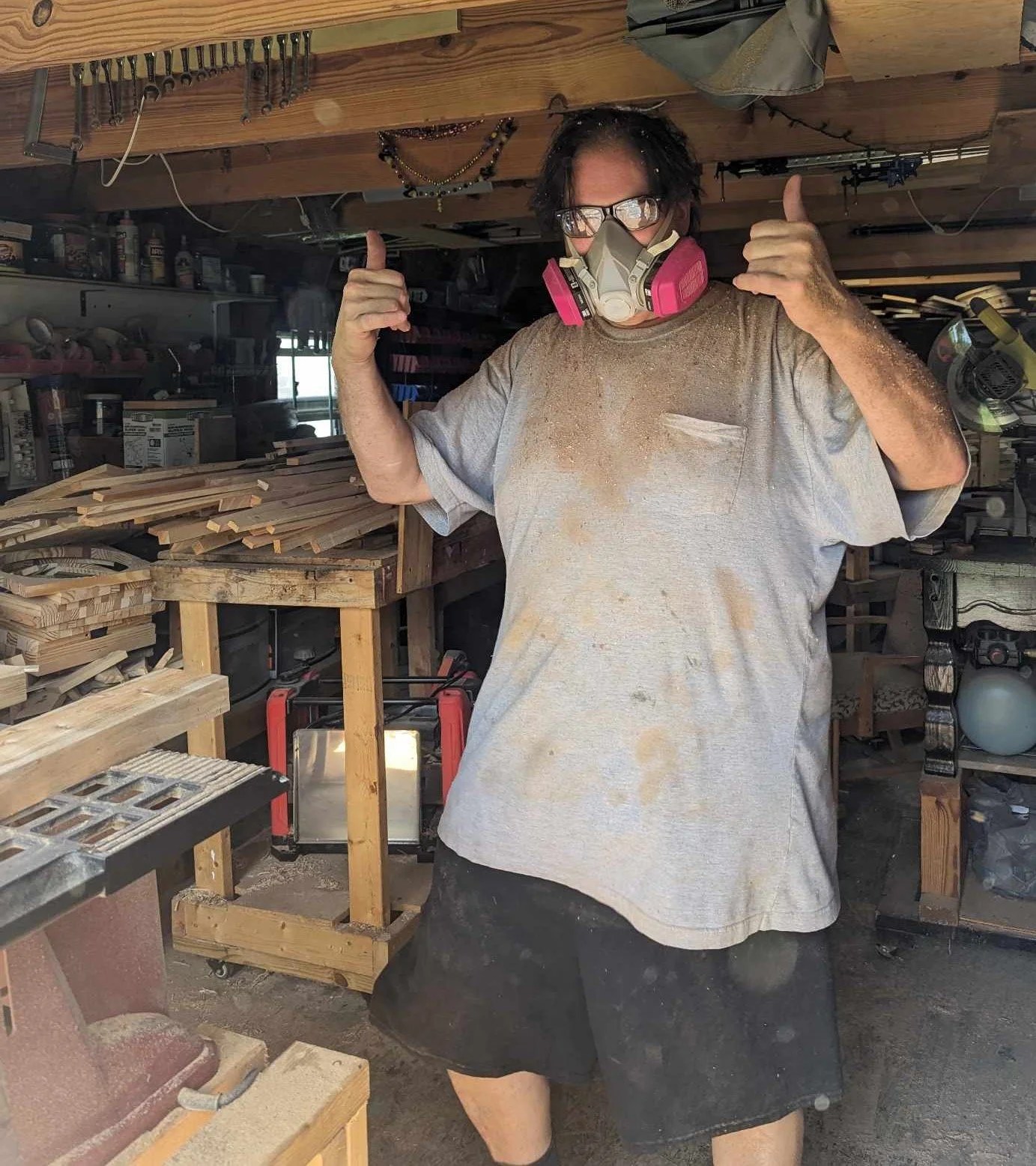 Maker working in sawdust