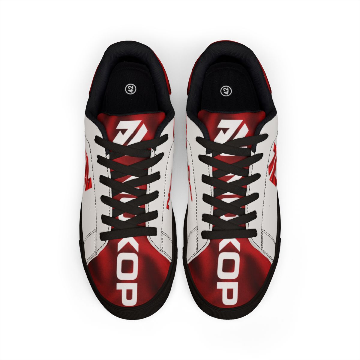 Low-top leather sneakers with red logo
