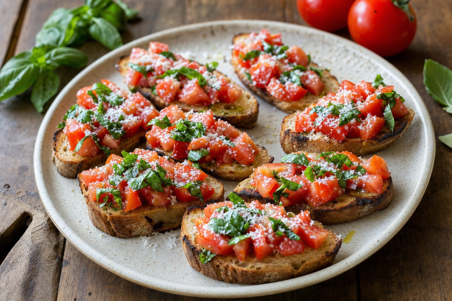 Tomato basil bruschetta on toasted sourdough