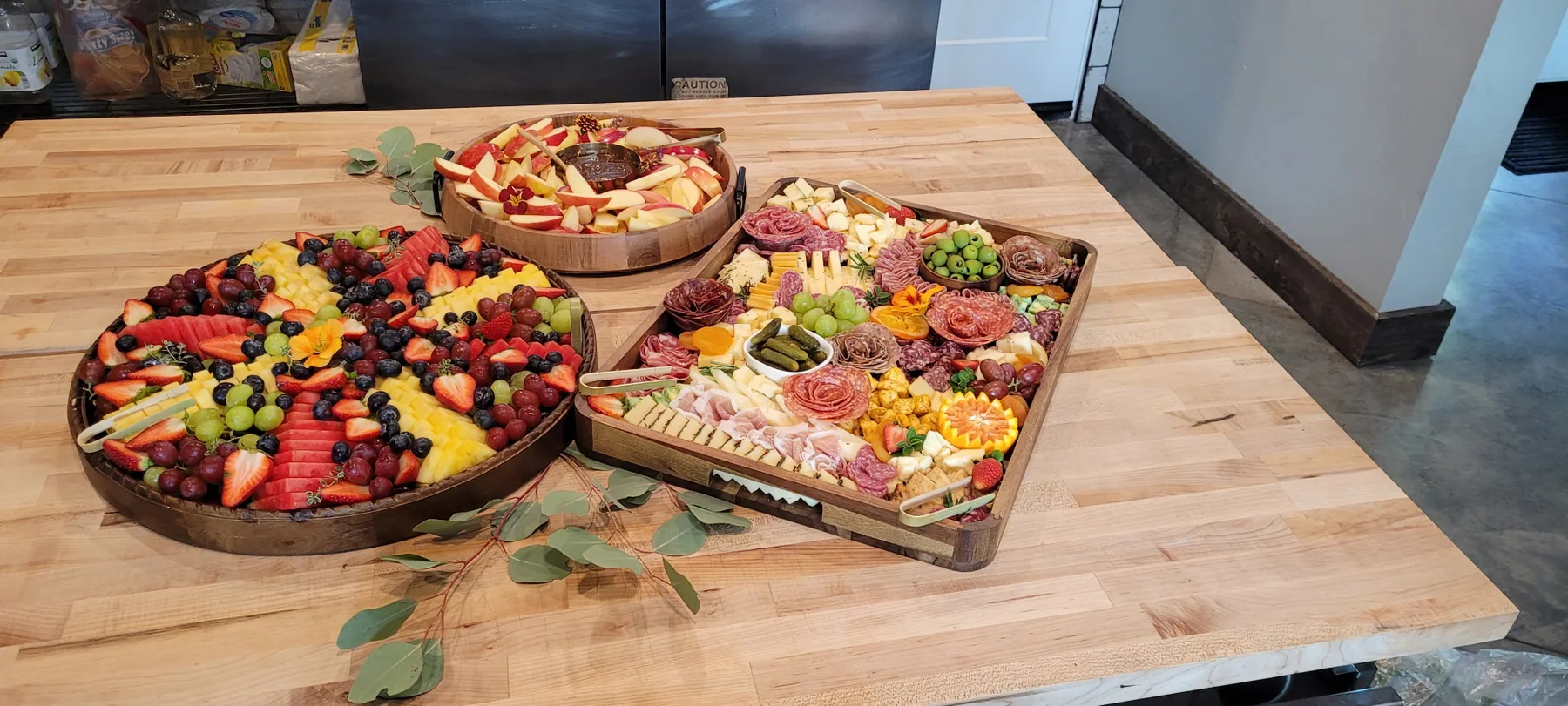 Grazing boards set out on a wooden table