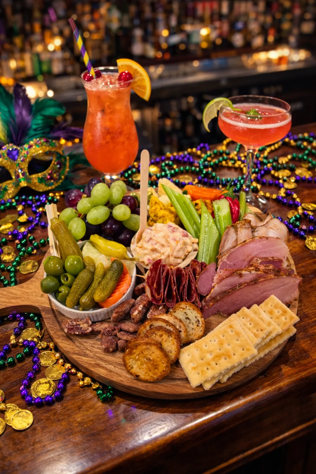 A candlelit grazing spread at an evening event