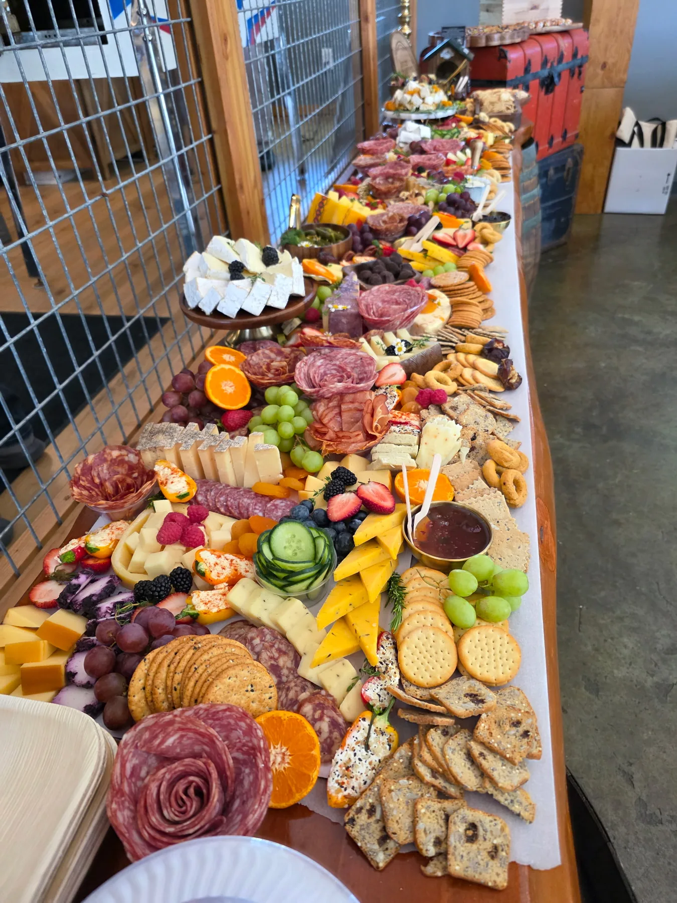 A long grazing table prepared for an event