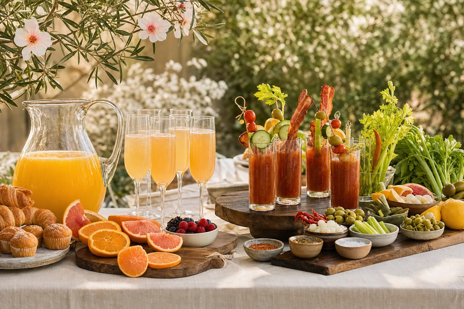 A colourful cocktail-hour spread with small bites