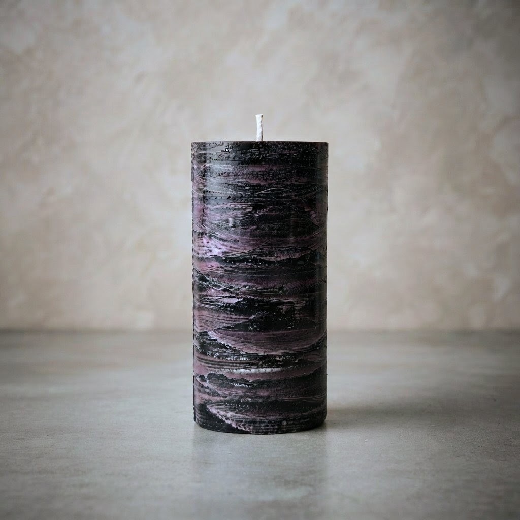 Black Amethyst Hand-Poured Pillar Candle | Textured Dripless Paraffin (4" & 6.5")