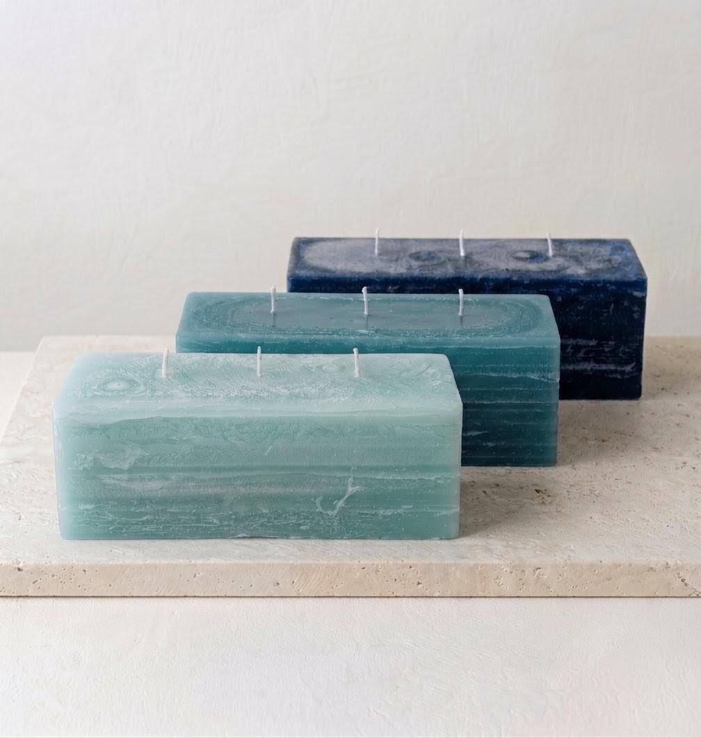 10 Inch Rectangular Pillar Candle | Ocean Series Mottled Blue Paraffin