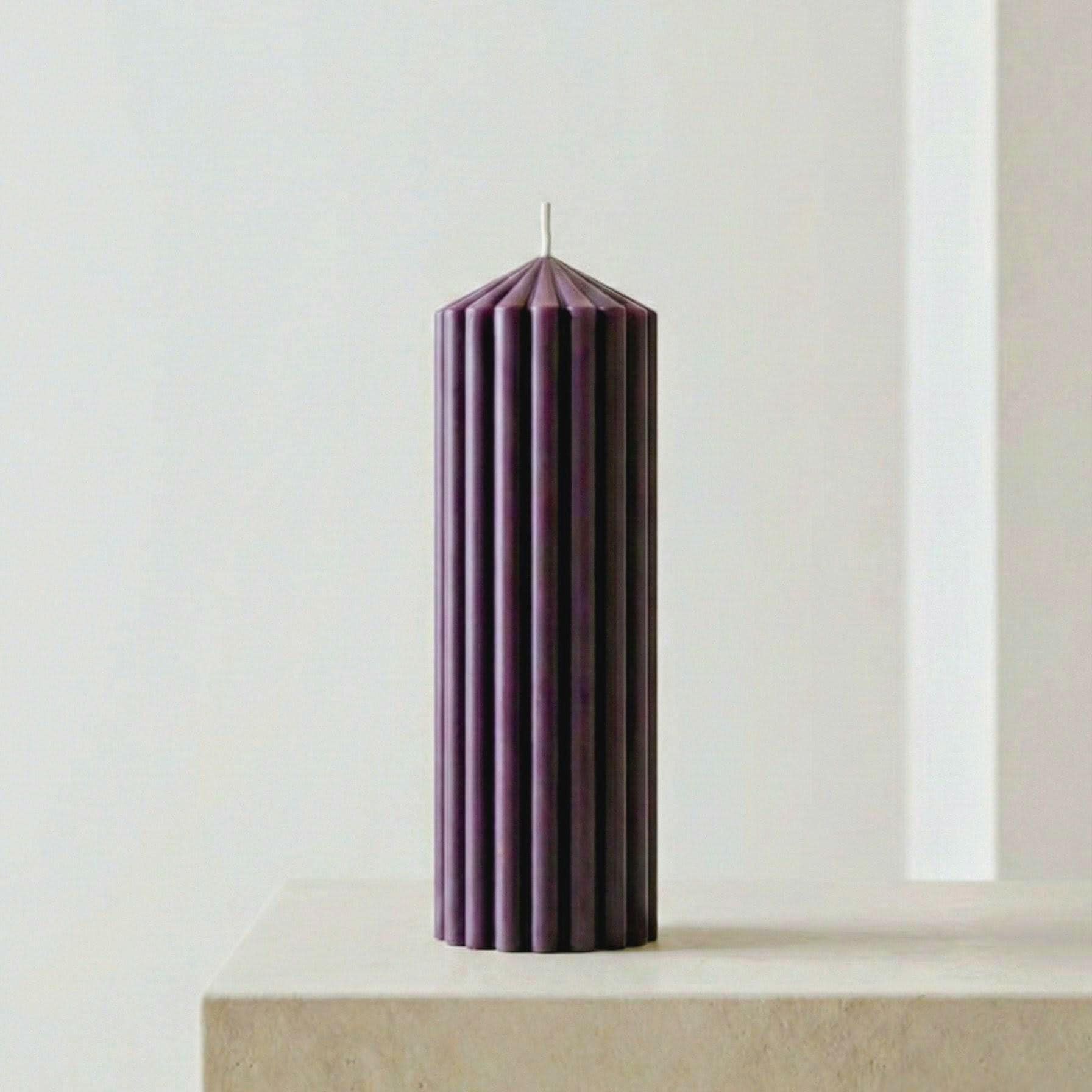 9-Inch Ribbed Soy Pillar: Geometric Architectural Decor