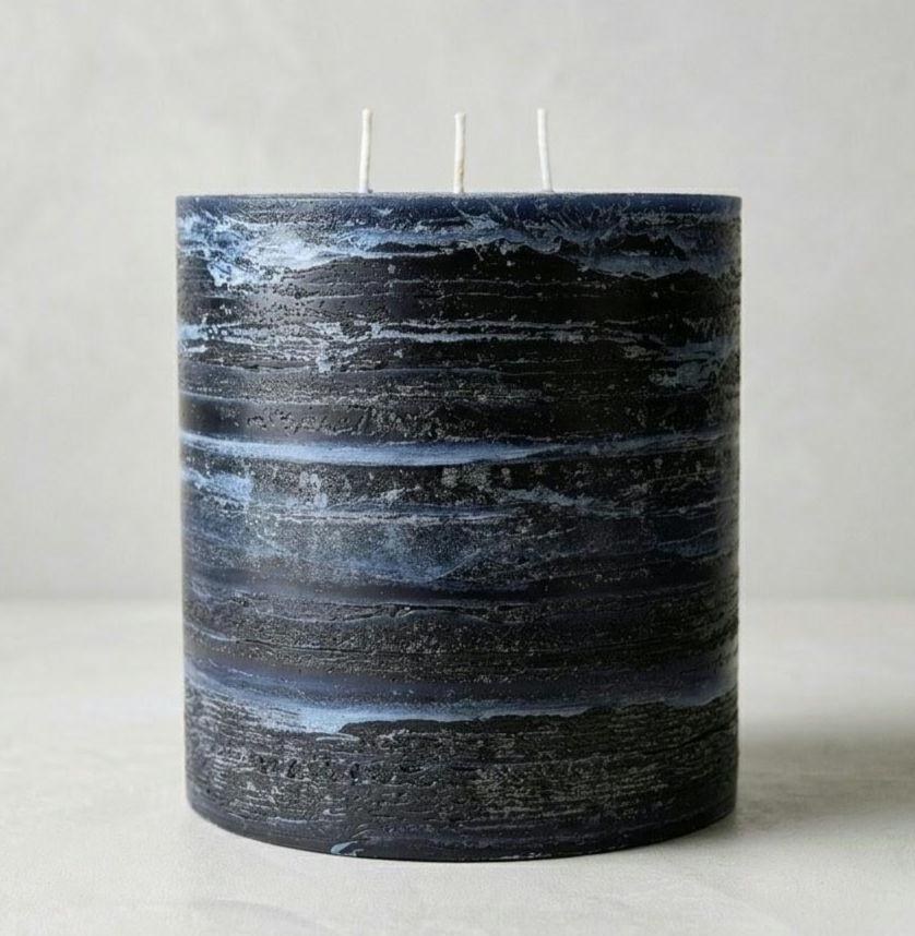 Abyss Three-Wick 6 Inch Pillar | The Ocean Series | Large Statement Candle | Hand-Poured Minimalist Decor
