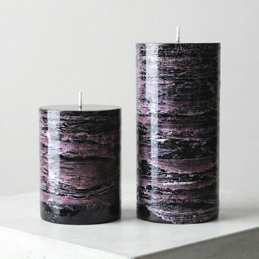 Black Amethyst Hand-Poured Pillar Candle | Textured Dripless Paraffin (4" & 6.5")